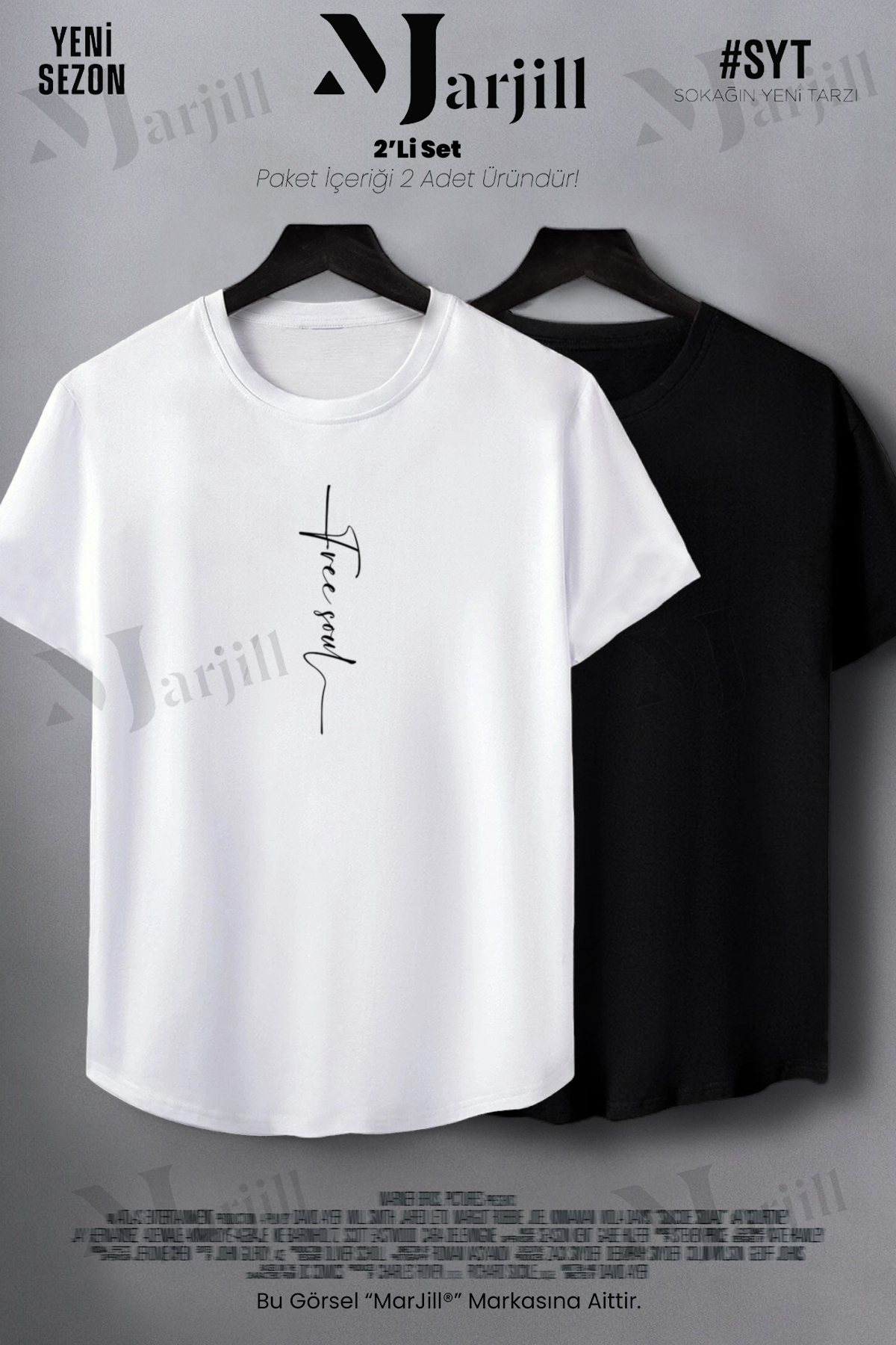 Marjill Ασπρόμαυρο Free Soul Printed Slim Fit T-Shirt Σετ 2 τεμαχίων