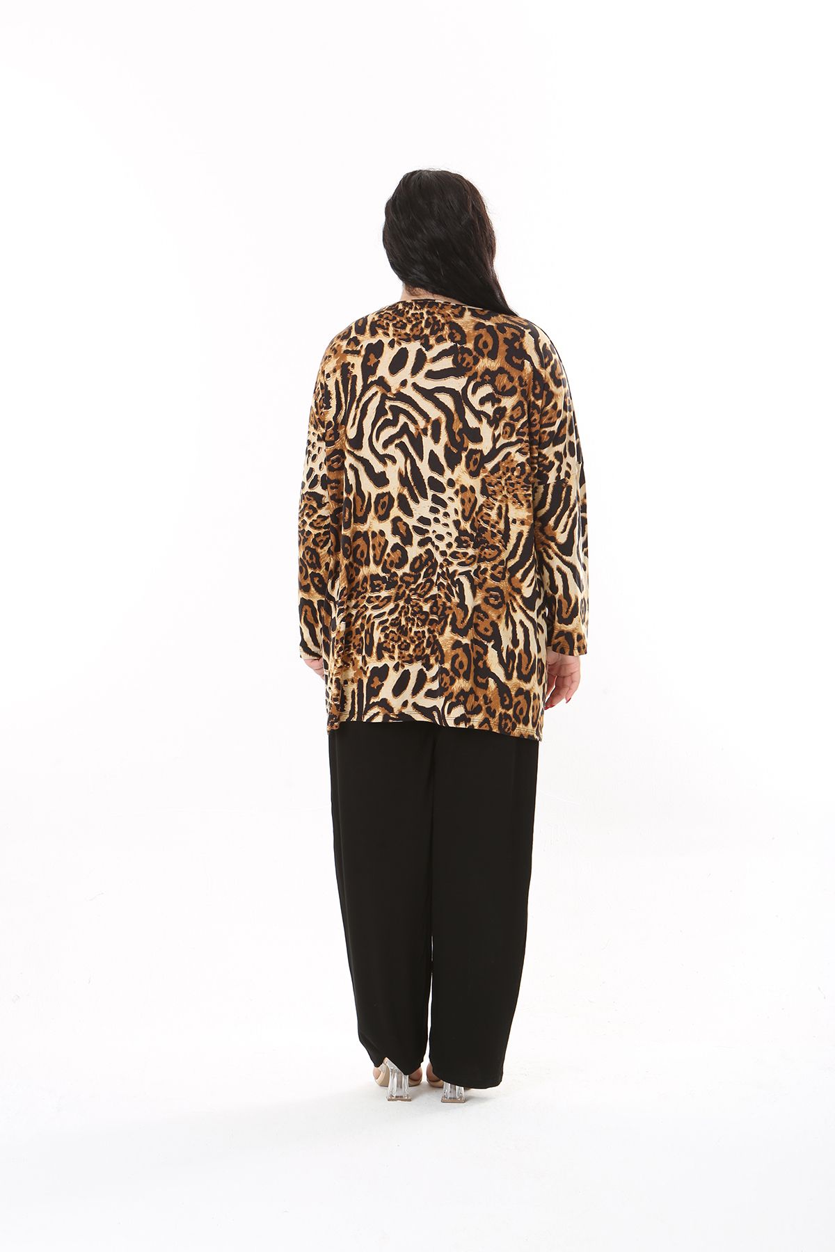 XL Modam-Plus Size Leopard Print Black Tunic and Lycra Viscose Trousers Set 6