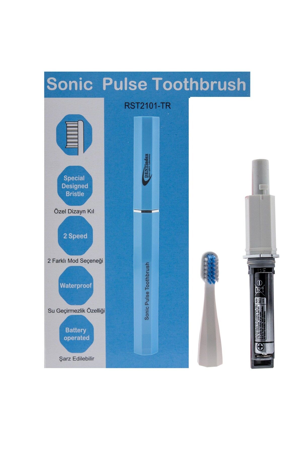 Kadraj Dentindex Sonic Pulse Diş Fırçası Mavi RST2101-TR - 28.000 Sonic Darbe, 2 Fırça Modu, Kompakt