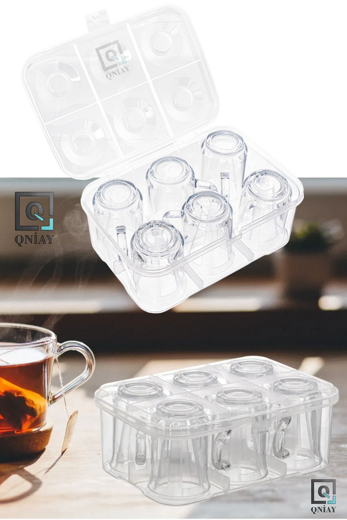 QNİAY-طقم نزهة بسعة 6 أكواب بمقبض - كوب ماء وصندوق حماية 1