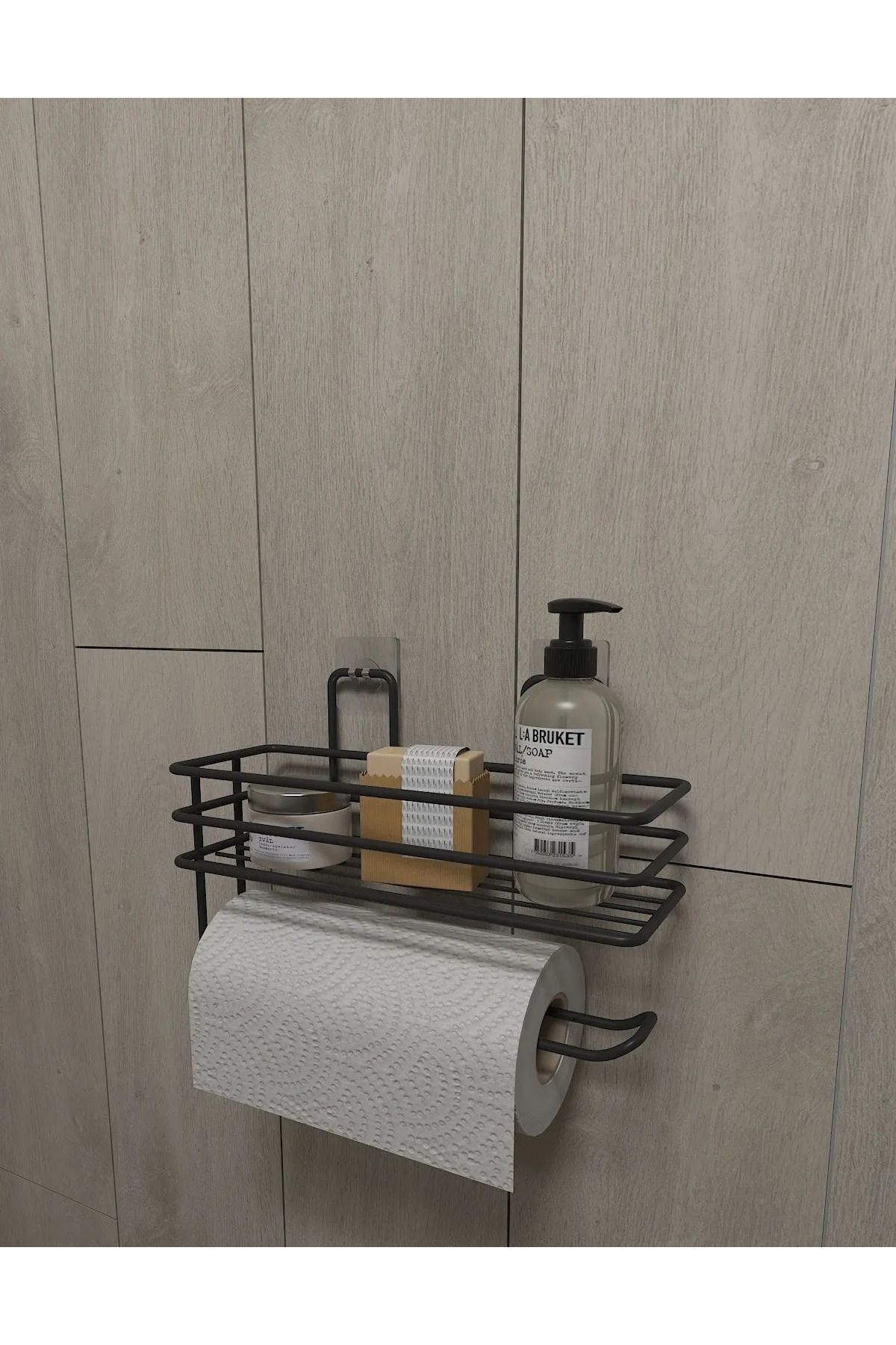 Alper Banyo Suport Pentru Hârtie Neagră - Suport Pentru Prosoape Cu Rolă Cu Raft Adeziv Suport Pentru Șervețele Prosop - One Size