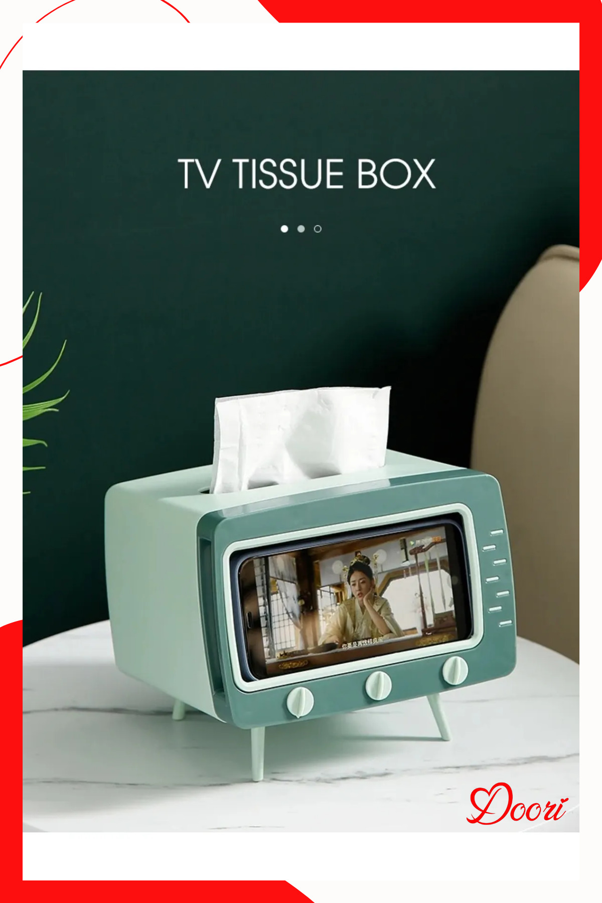 Doori Masa Üstü Tv Görünümlü Peçetelik Kağıt Mendil Kutusu , Cep Telefonu Tutuculu Peçetelik