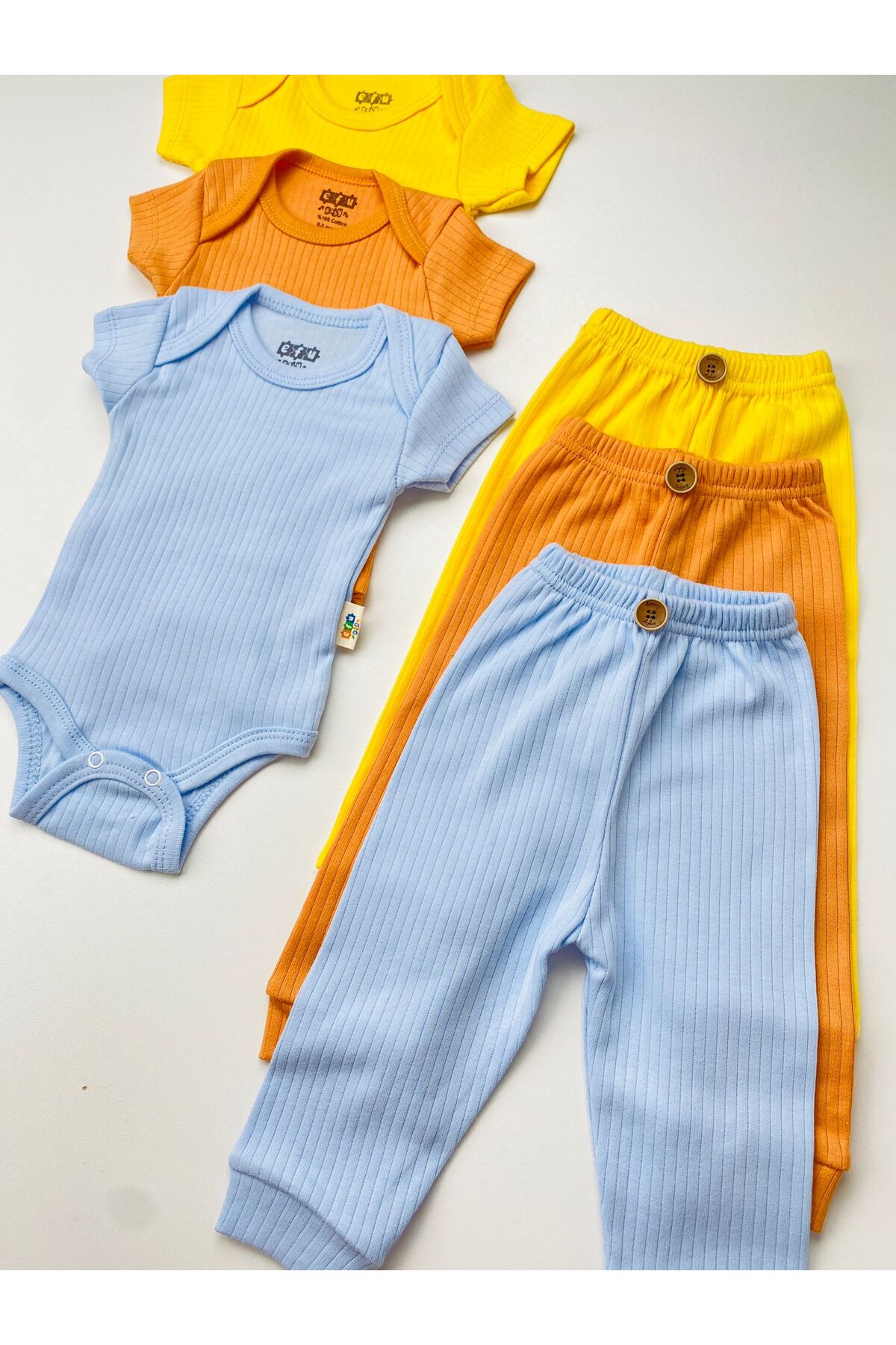 EFU BABY 3'lü %100 Pamuklu Raporlu Basic Body Zıbın Takım fotoğrafı 2 (önizleme)