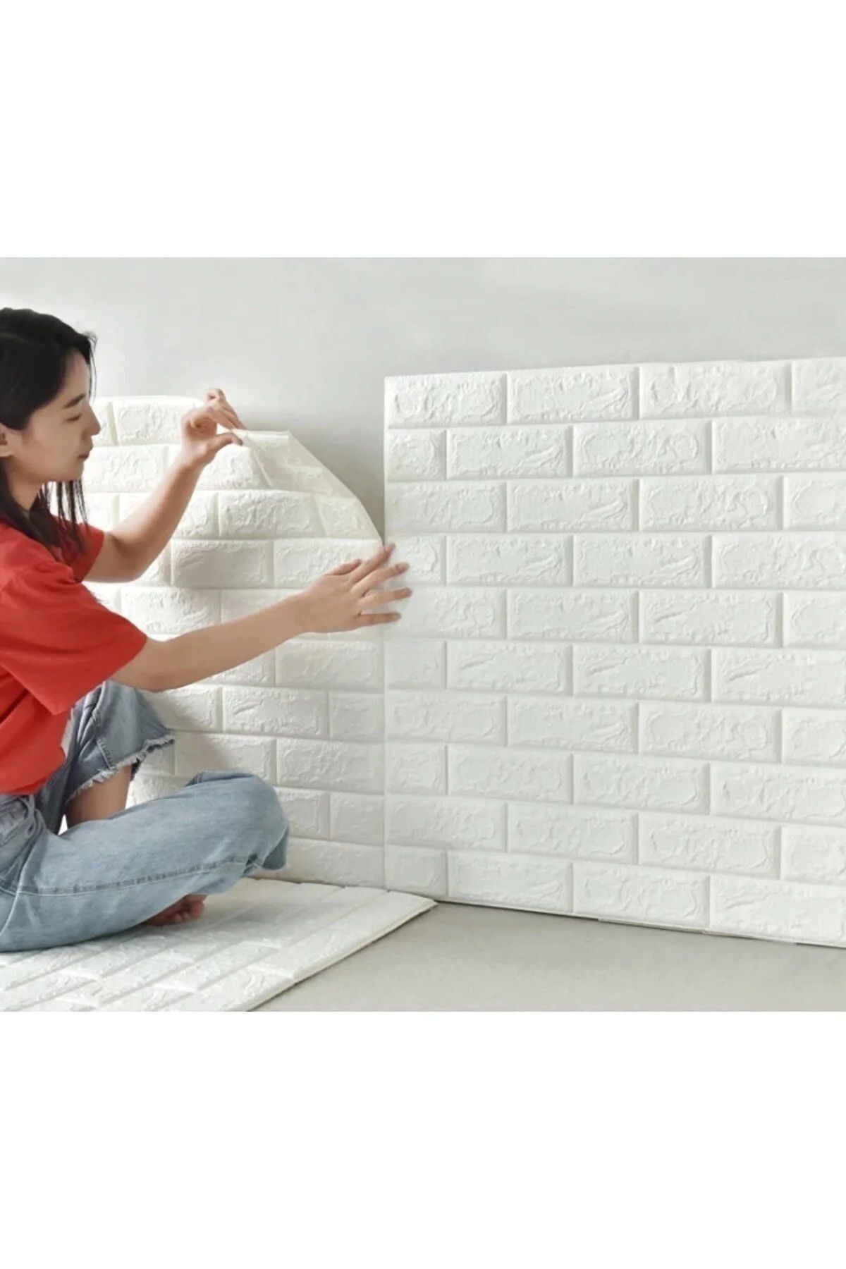 50x50 Cm 0,27 M² Kendinden Yapışkanlı Duvar Kağıdı Esnek Köpük Paneli 3d Boyutlu Tuğla Desen Beyaz