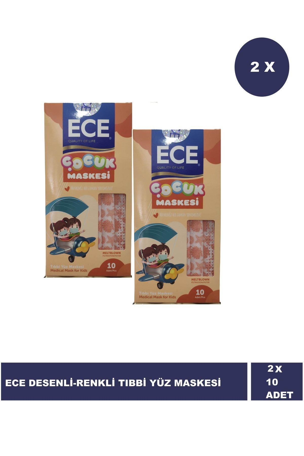 Ece Meltblown Desenli Renkli Medikal Tıbbi Çocuk Maskesi 2x10 20 Adet