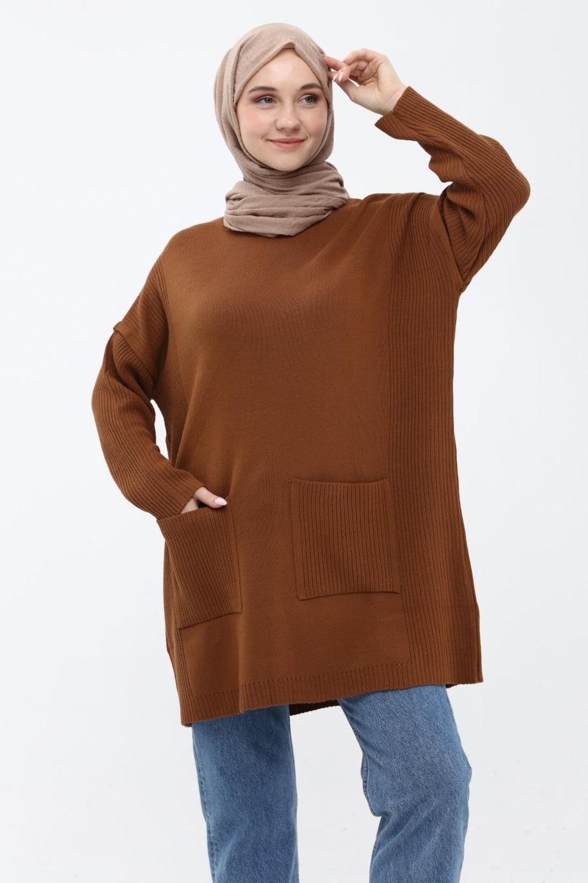 ilmek تونیک بافتنی حجاب بلند حجاب دوبل زنانه 4305