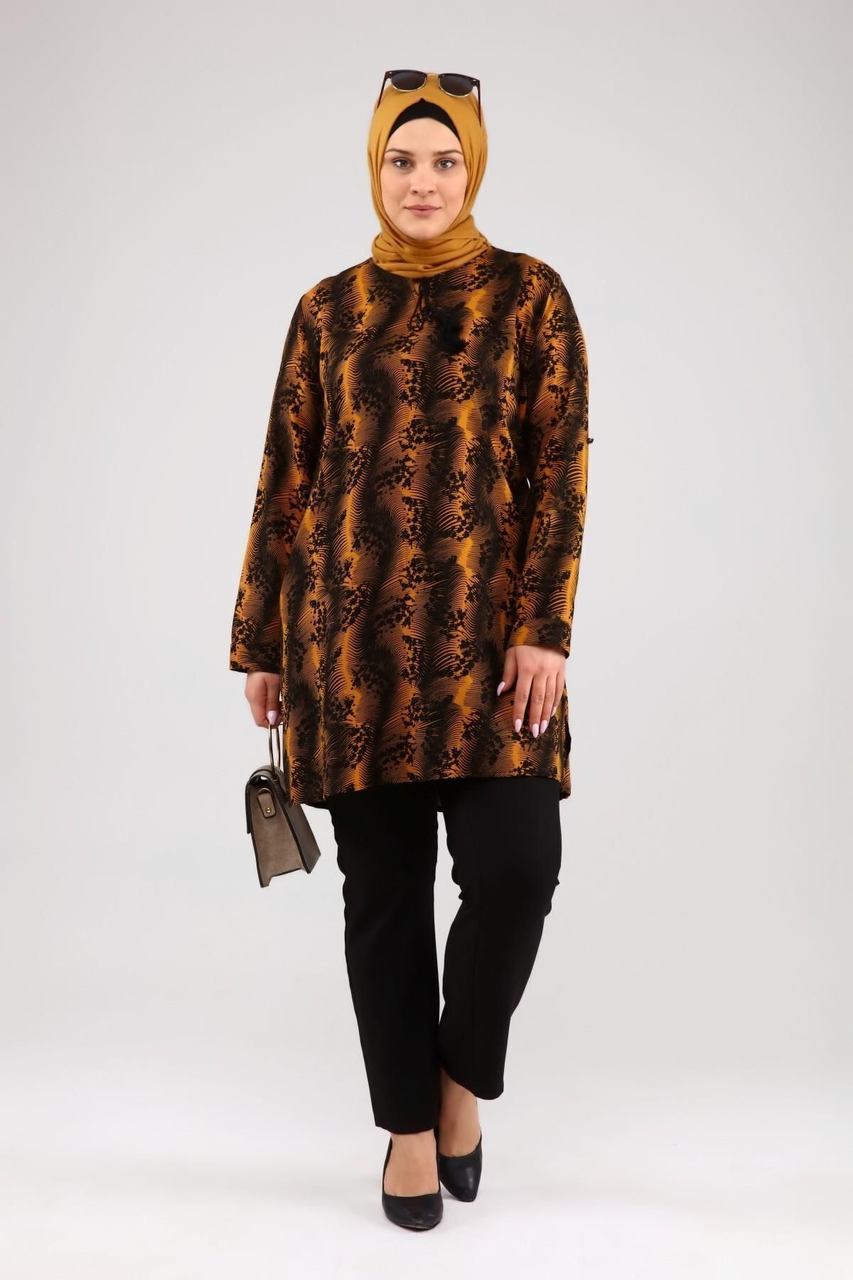 Ferace-Women's Large Size Hijab Tunic with String and Side Slits 7