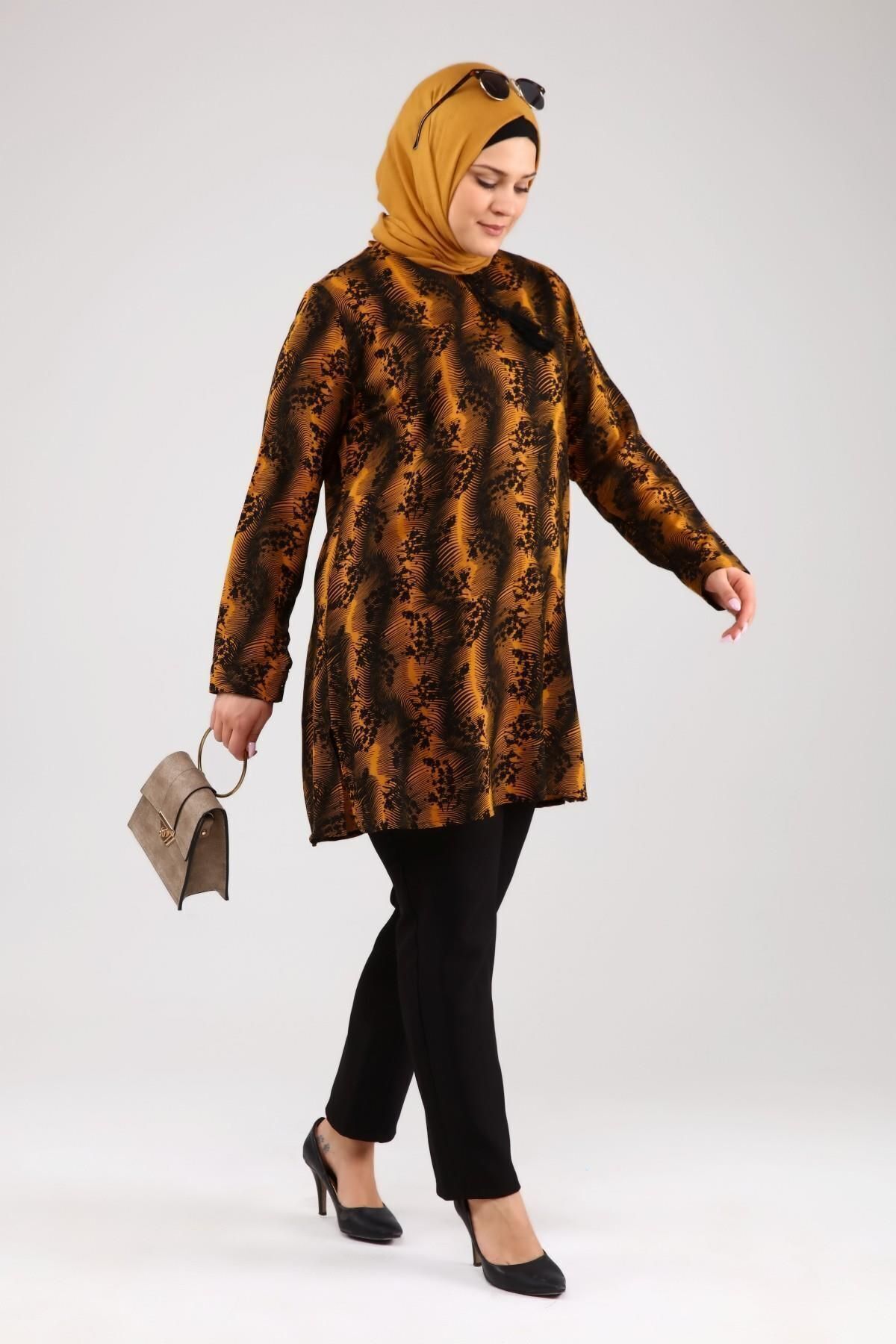 Ferace-Women's Large Size Hijab Tunic with String and Side Slits 4