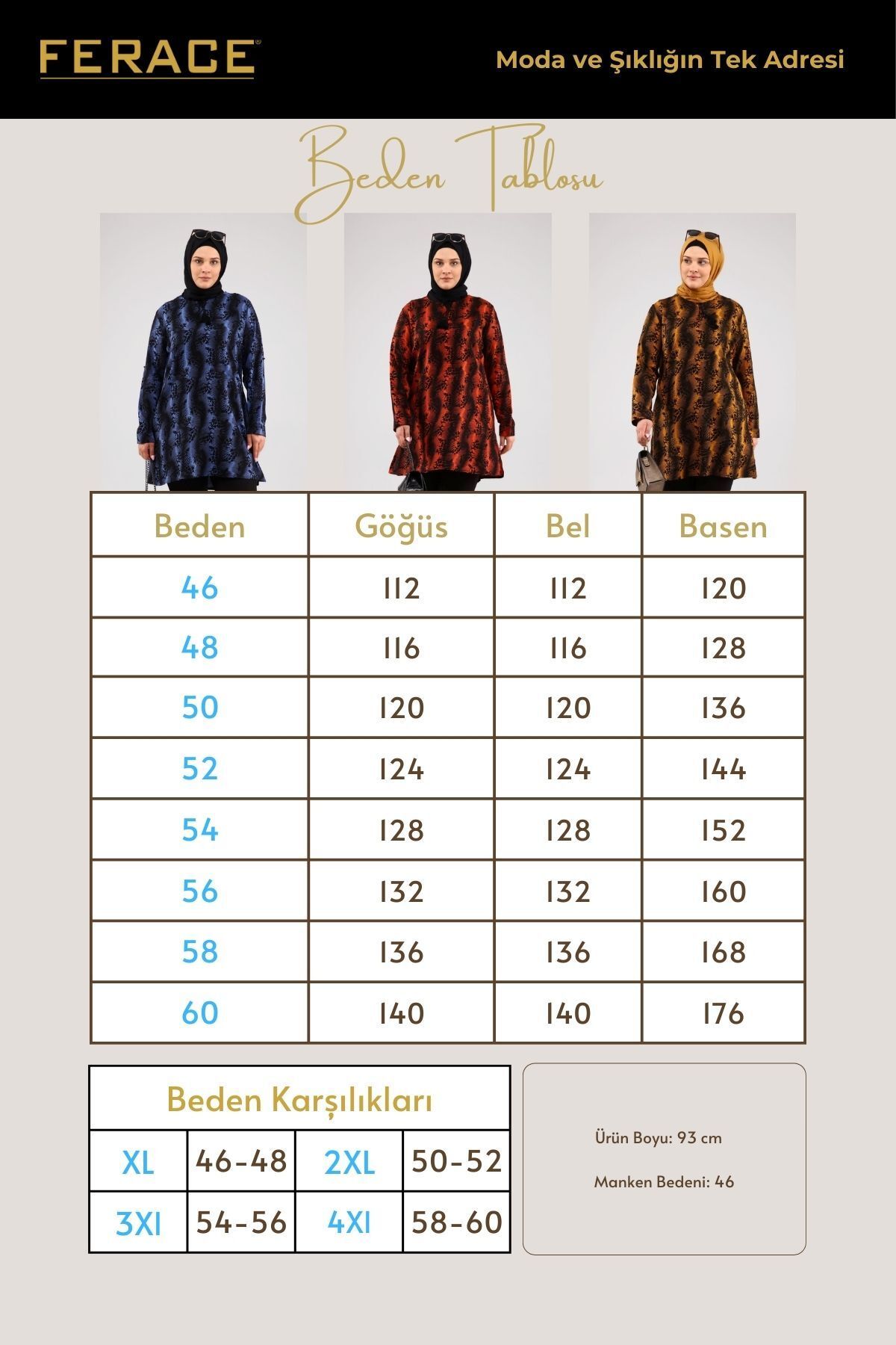 Ferace-Women's Large Size Hijab Tunic with String and Side Slits 2