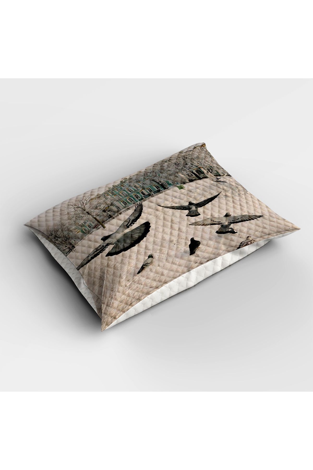 3D ELSE HALI-Double Flying Birds Decorative Bedspread and Pillowed Pique Set - Patterned Printed 3