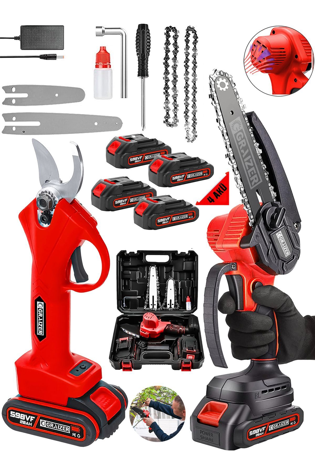 Graizer Alman 598 Vf 20 Ah 2 Li Set 4 Akülü Çelik Şanzuman Şarjlı