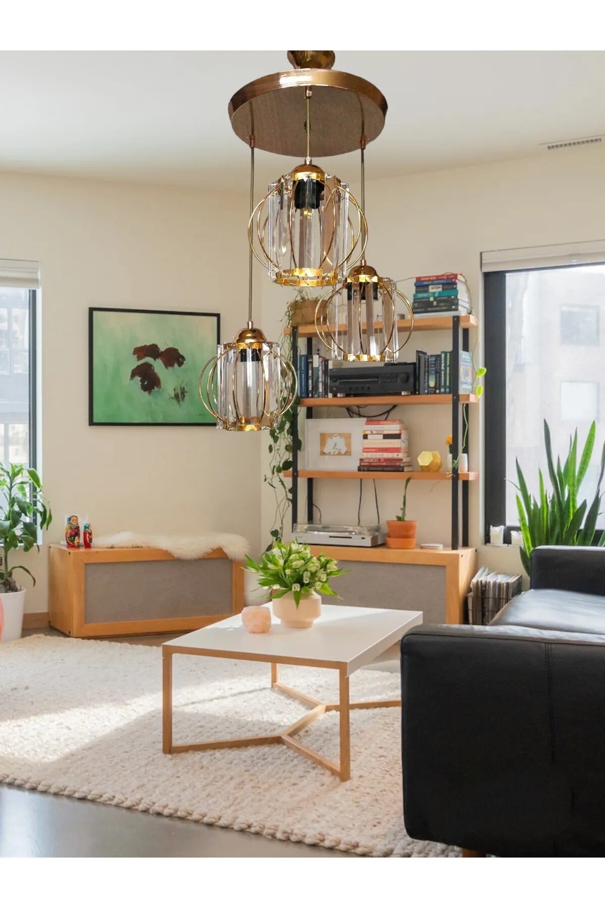 3 Head Luxury Copper Yellow Crystal Stone Chandelier