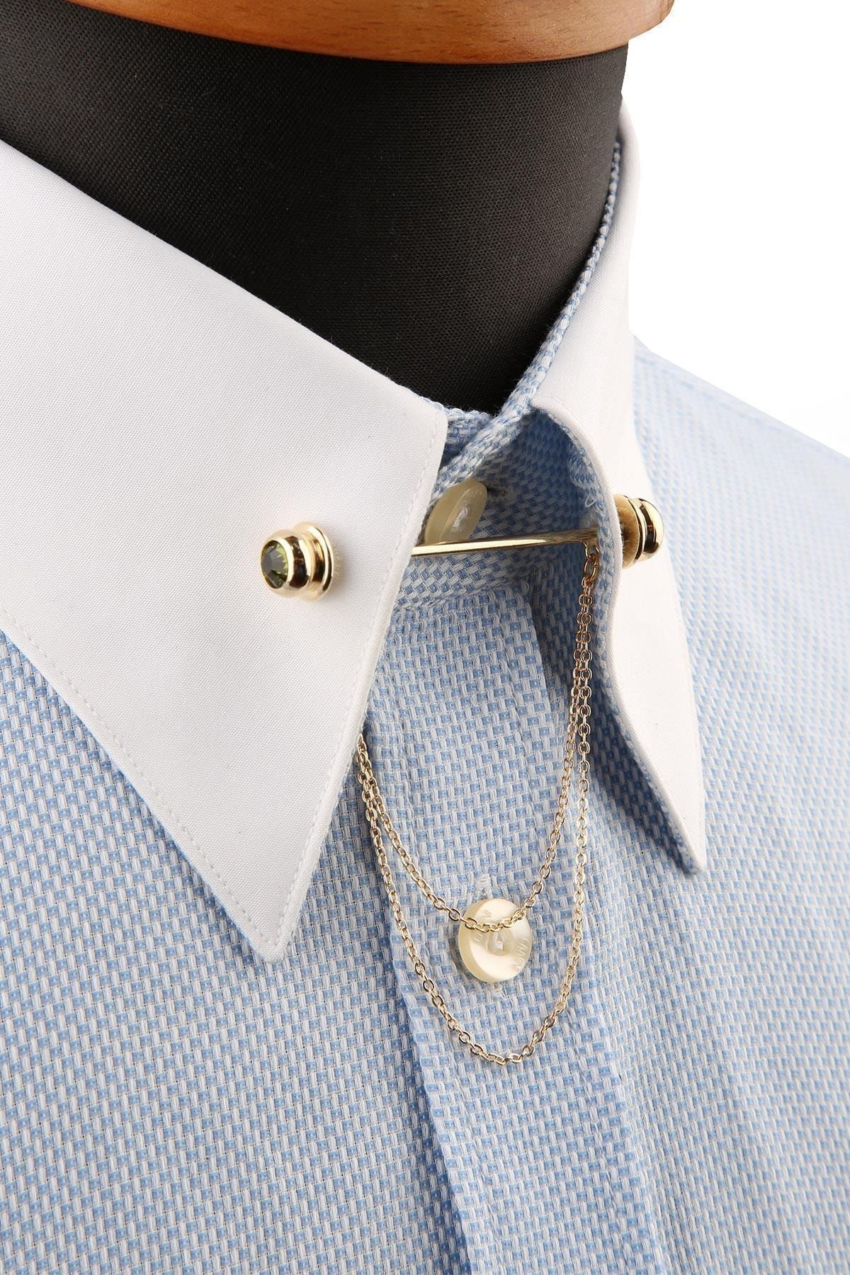  سنجاق یقه پیراهن زنجیری تزیین شده با سنگ سبز زیتونی GI218