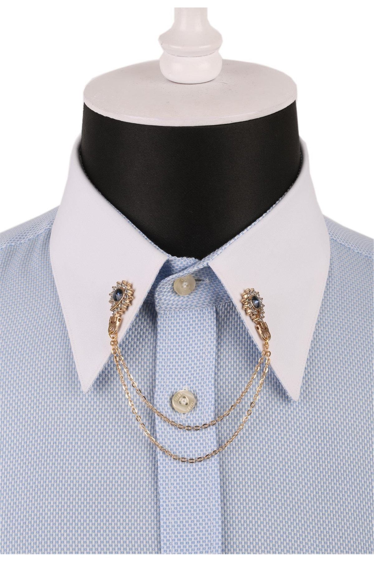  سنجاق یقه پیراهن طلایی زنجیری سرمه‌ای طرح کریستالی GI073