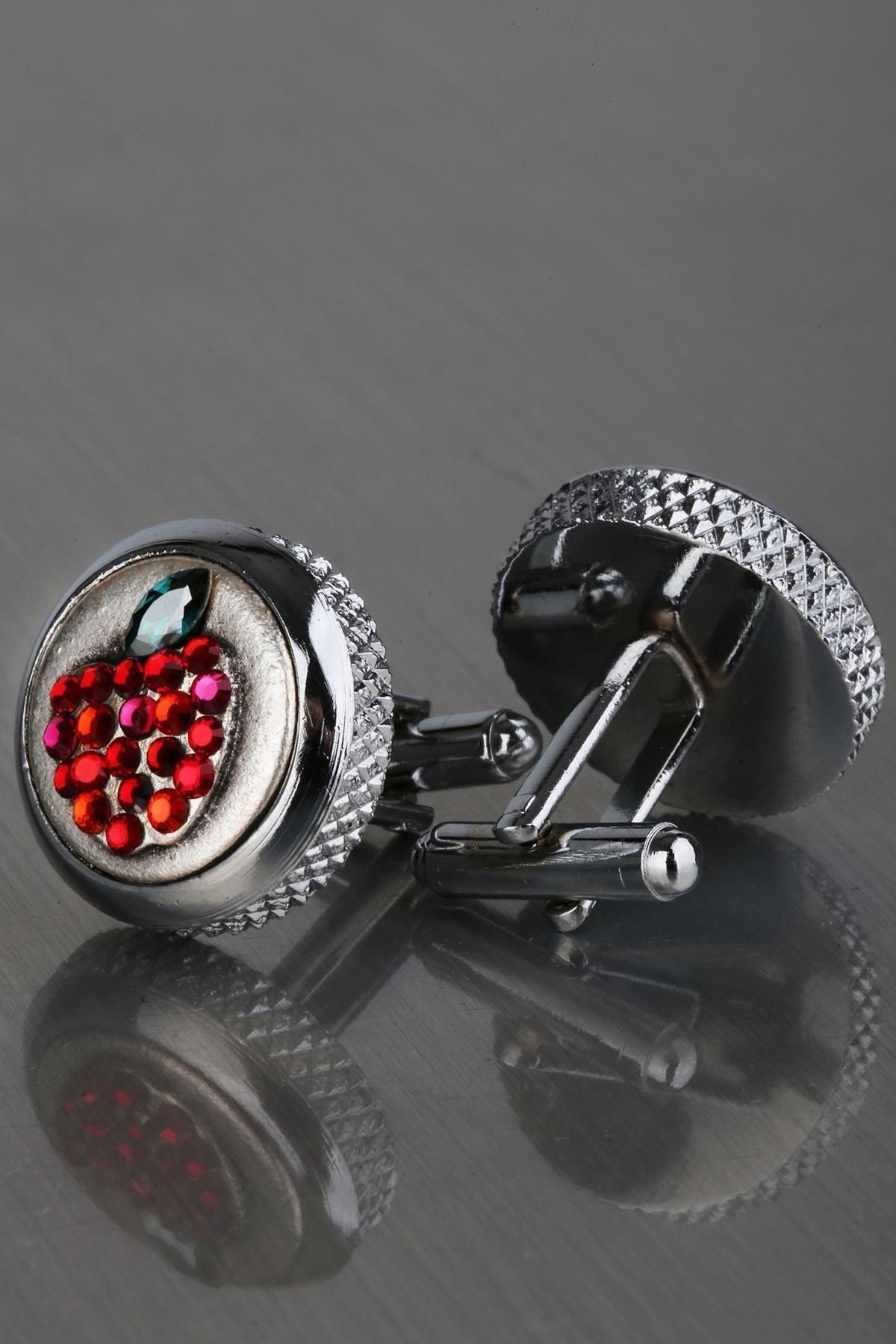  دکمه سرآستین نقره‌ای رنگی مردانه با سنگ قرمز KD1201