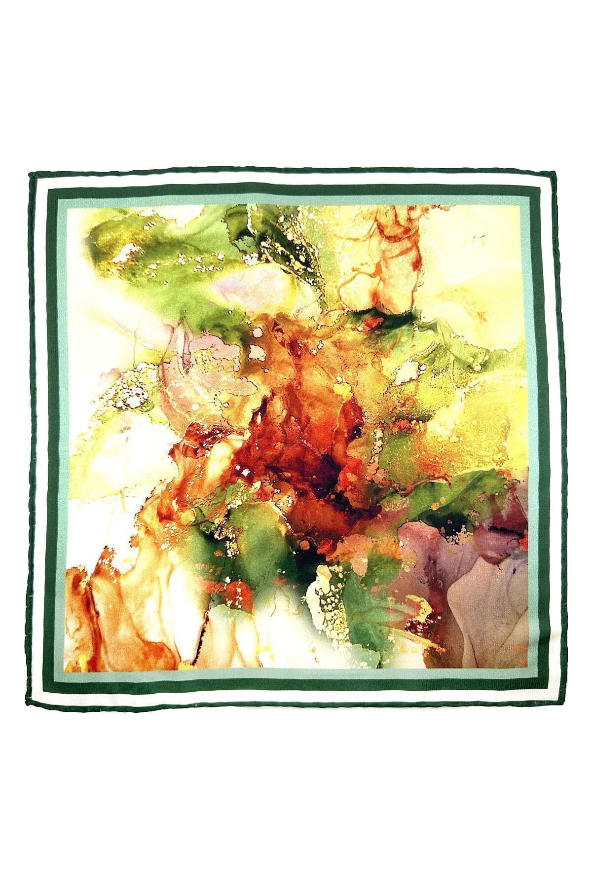  دستمال جیبی مردانه طرح سبز - قهوه‌ای SPS605-85