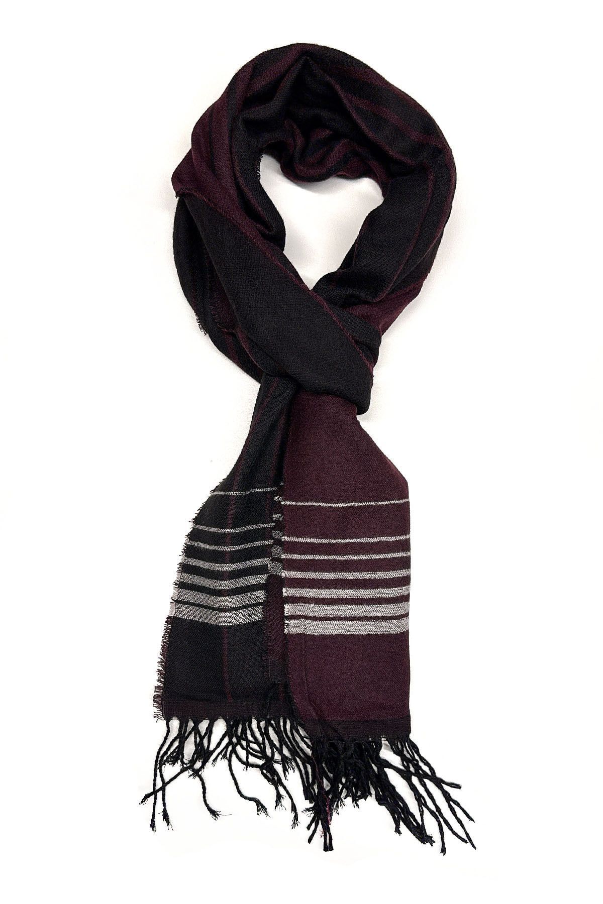  شال گردن مردانه طرح شطرنجی مشکی - زرشکی K546