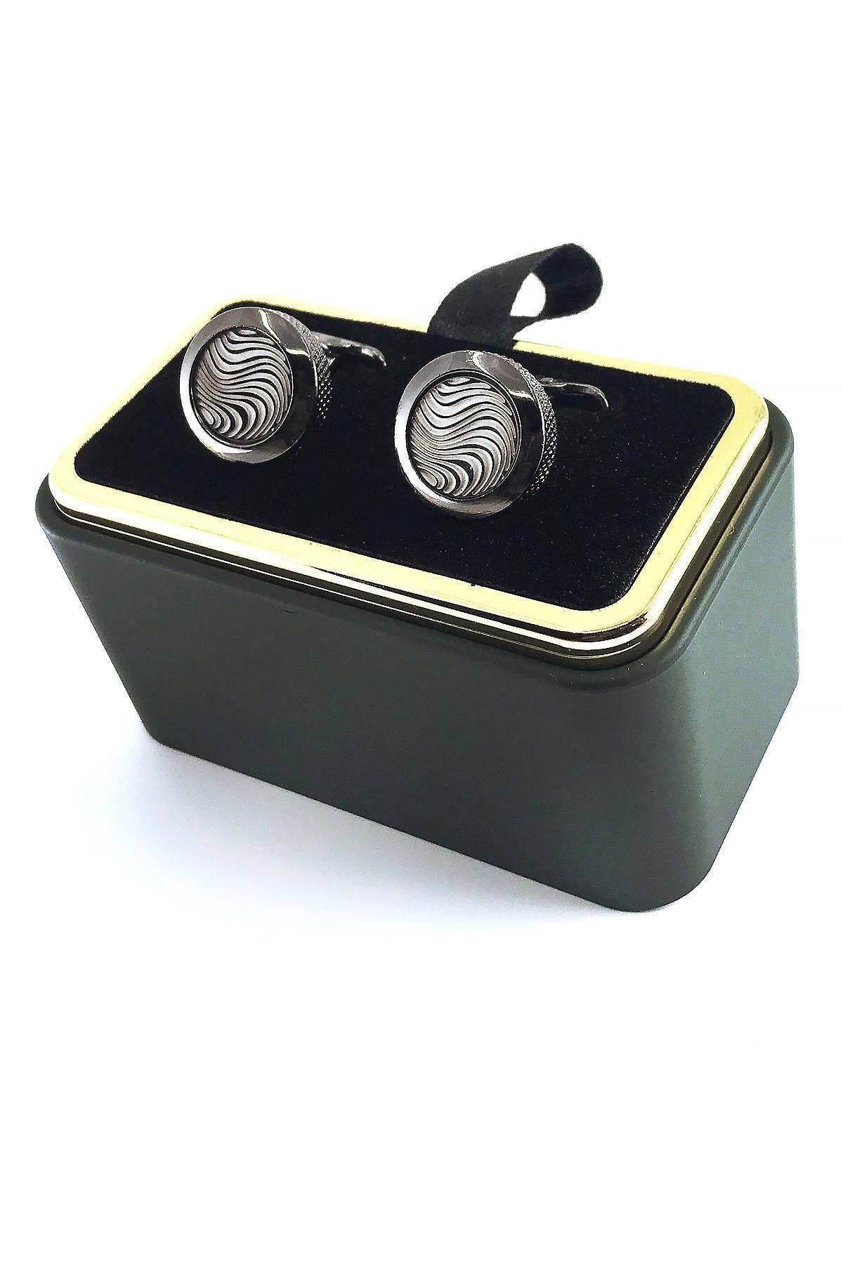  دکمه سرآستین نقره‌ای دودی خاکستری KD1516