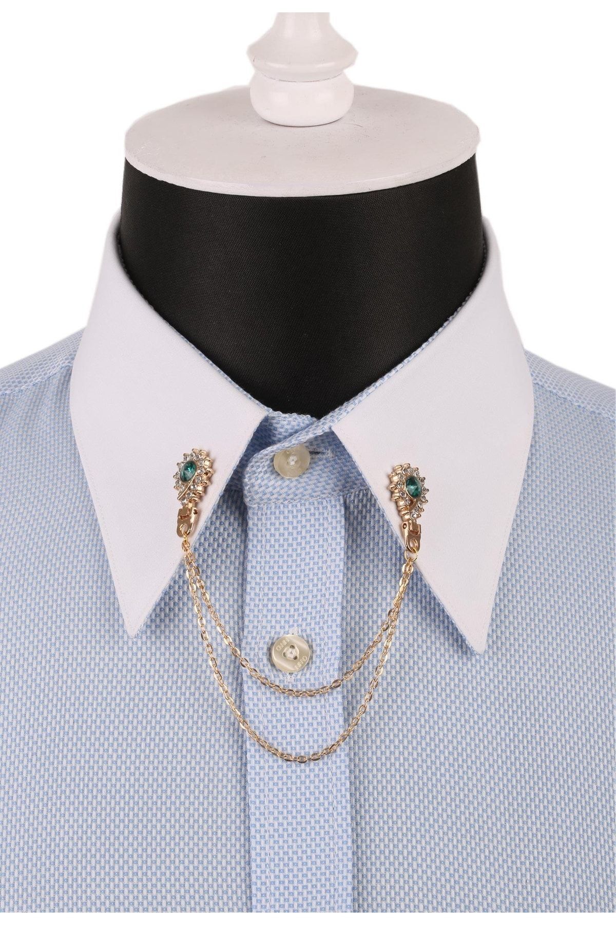  سنجاق یقه پیراهن زنجیری کریستالی سبز زمردی GI077