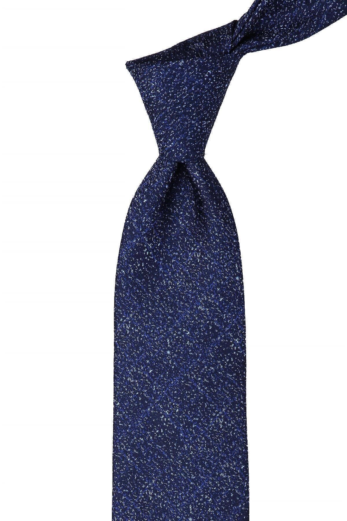  کراوات کلاسیک مردانه سرمه‌ای طرح شنی با دستمال جیبی KK10411