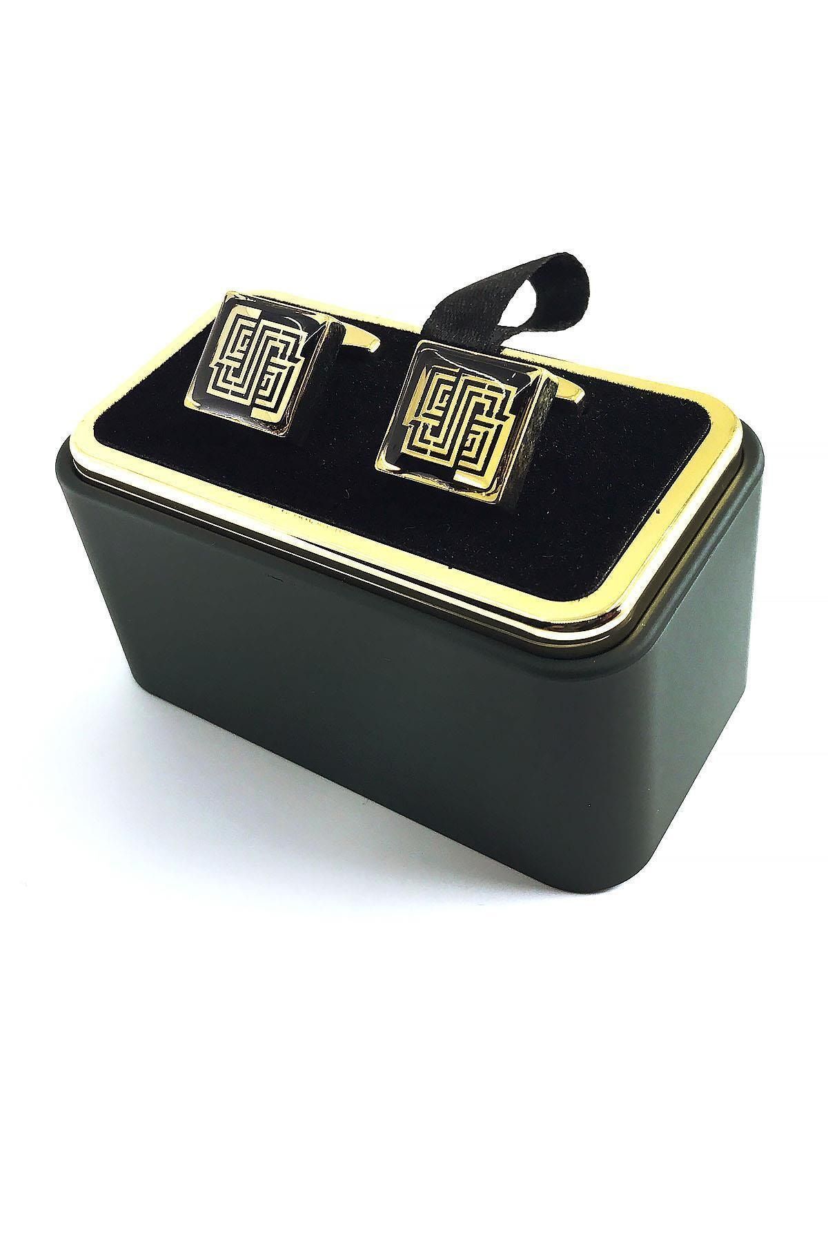  دکمه سرآستین طلایی با طرح مشکی جزئیات KD1333