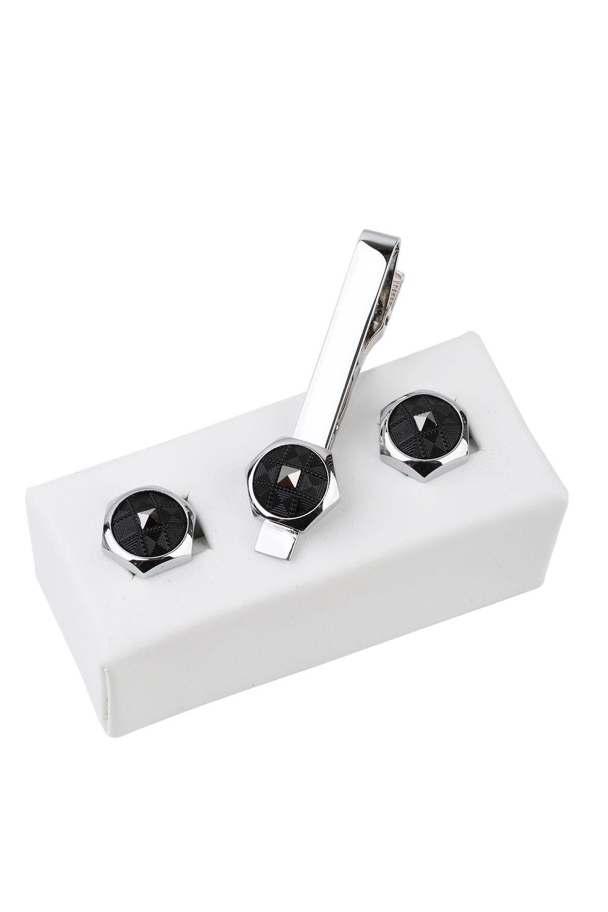  ست دکمه سرآستین و سنجاق کراوات نقره‌ای رنگ KD965