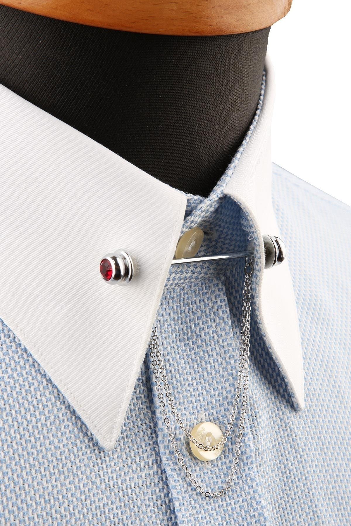  سنجاق یقه پیراهن زنجیری طرح سنگ قرمز GI207