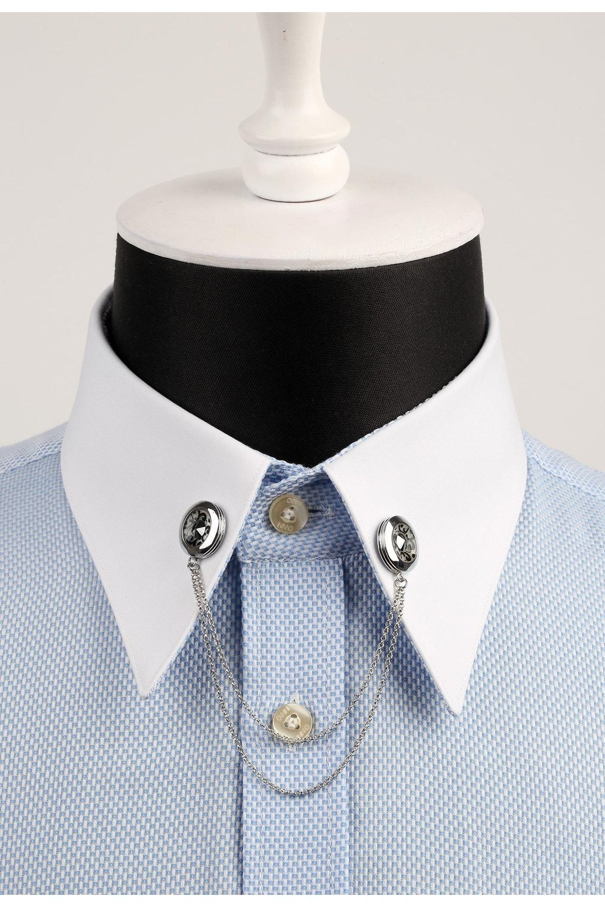  سنجاق یقه پیراهن نقره‌ای رنگ با سنگ و زنجیر GI012