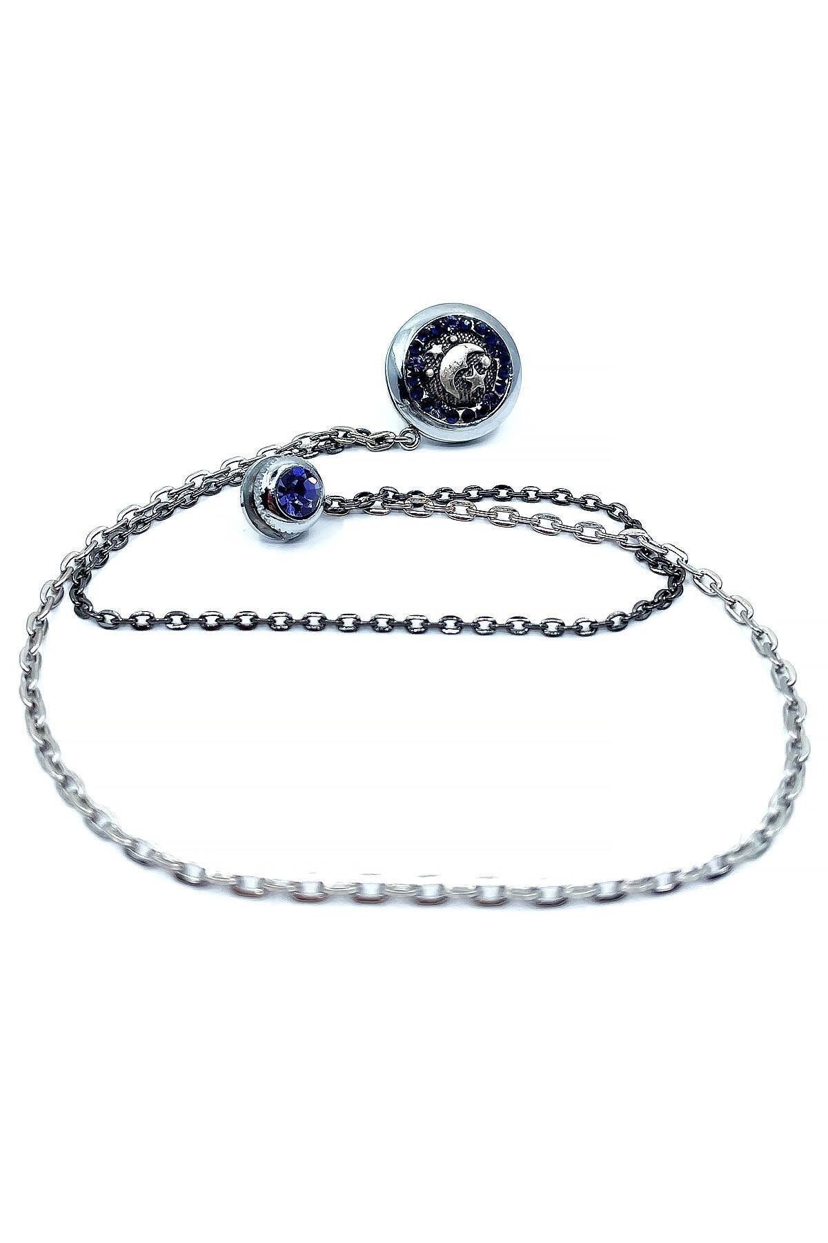  سنجاق سینه یقه کت زنجیری طرح ماه نقره‌ای رنگ Yı357