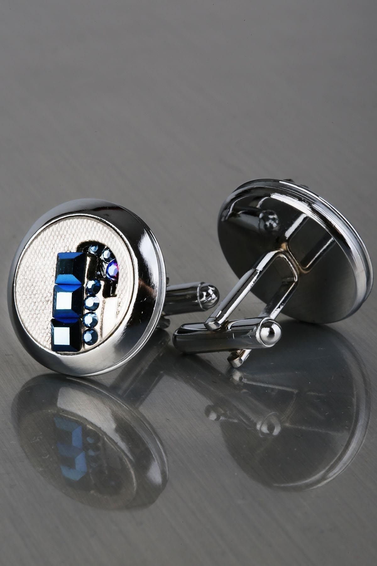  دکمه سرآستین مردانه نقره‌ای با سنگ بنفش KD1238