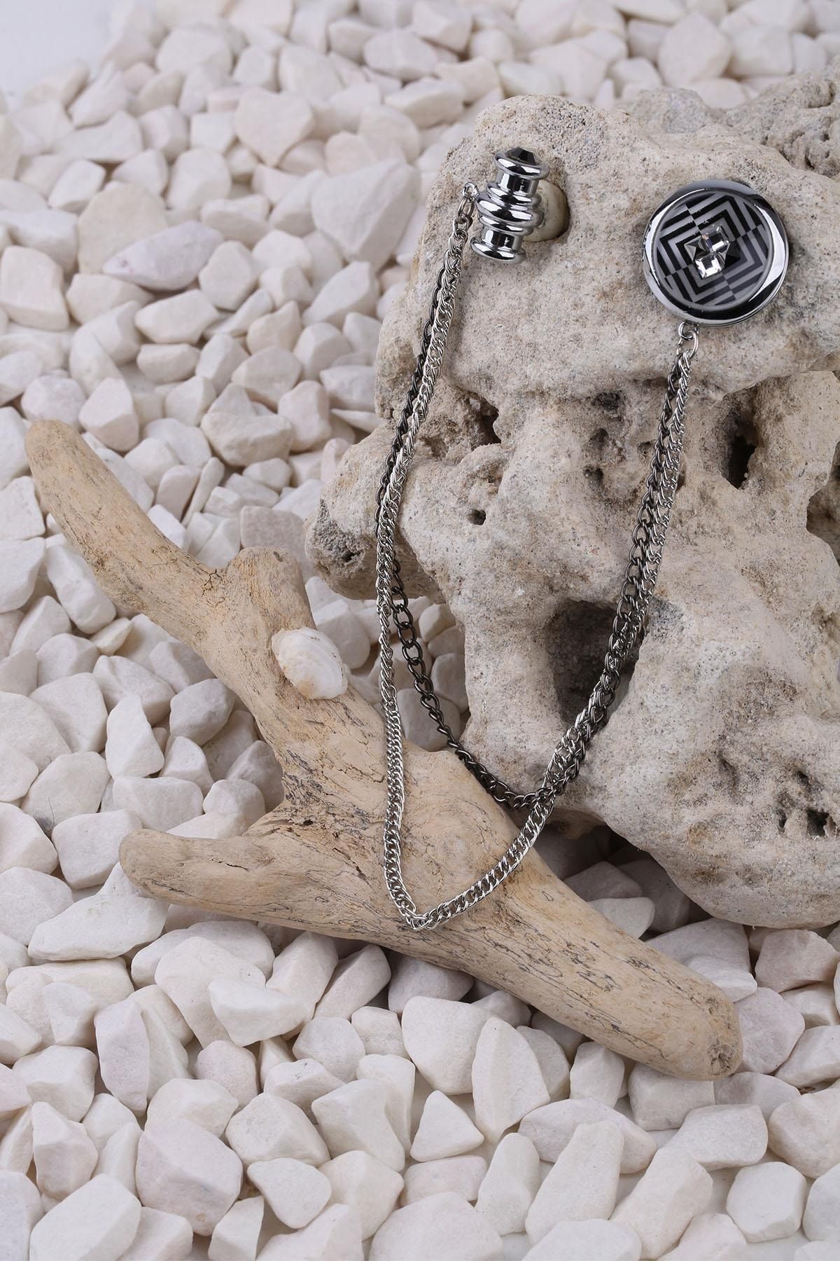  سنجاق سینه زنجیری طرح گورخری از جنس سنگ هماتیت مدل YI216