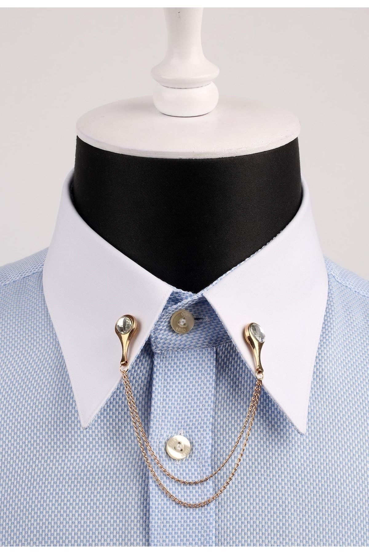  سنجاق یقه پیراهن طلایی رنگ با سنگ و زنجیر GI014