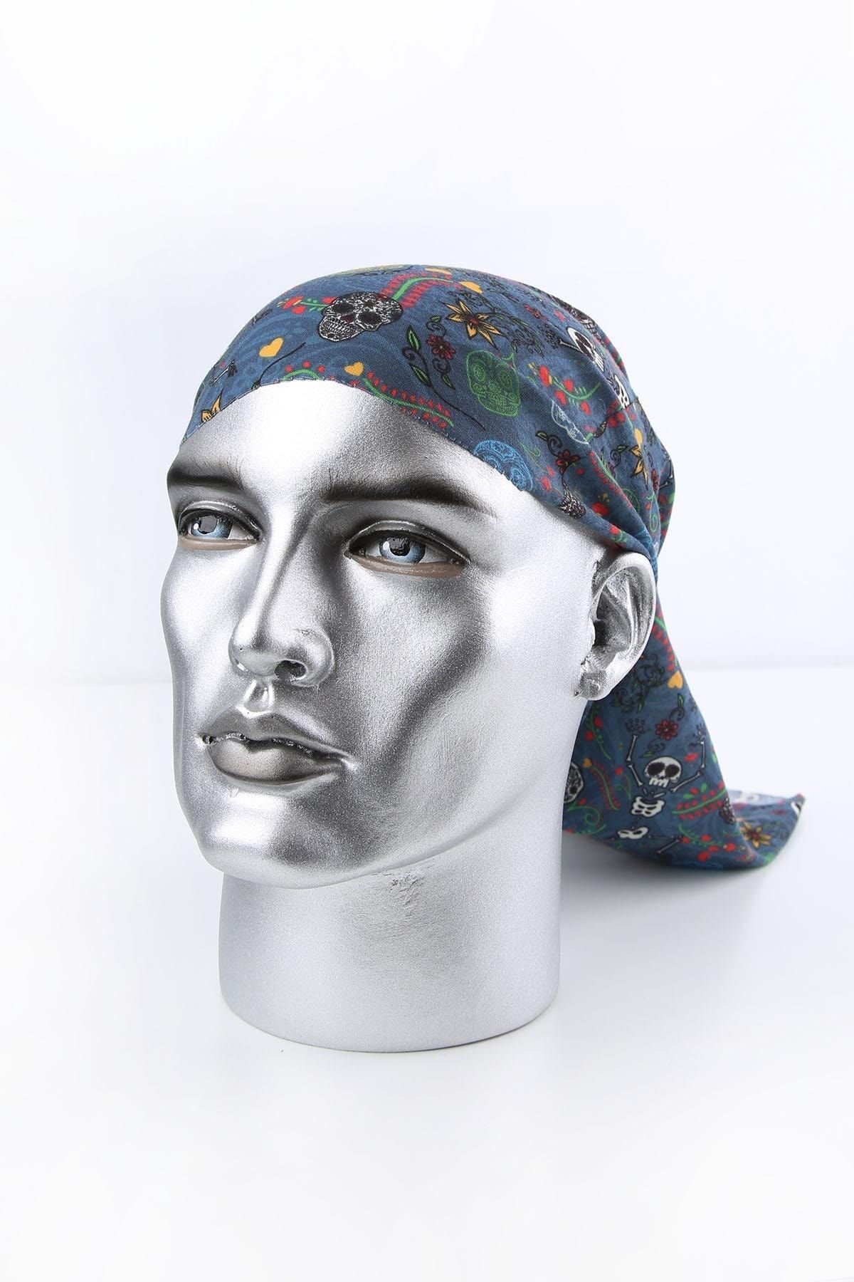  باندانا آبی طرح جمجمه گلدار Bnd09