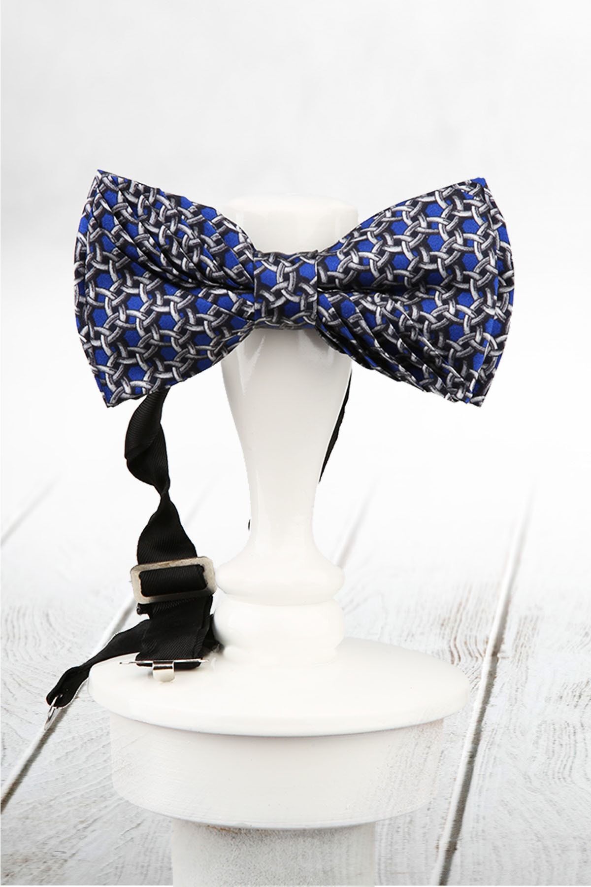  پاپیون ابریشمی پلیسه طرح سرمه‌ای ESB10