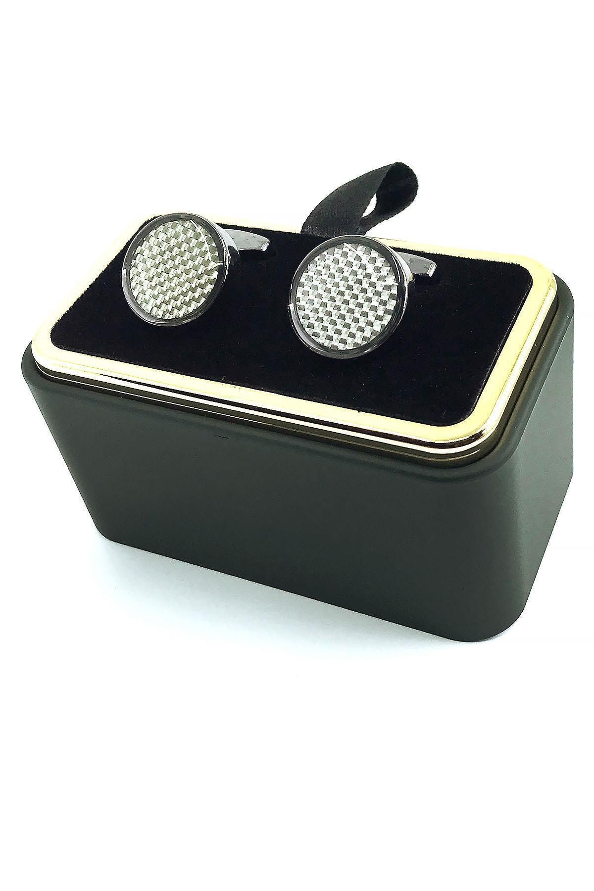  دکمه سردست کربنی نقره‌ای دودی خاکستری KD1600