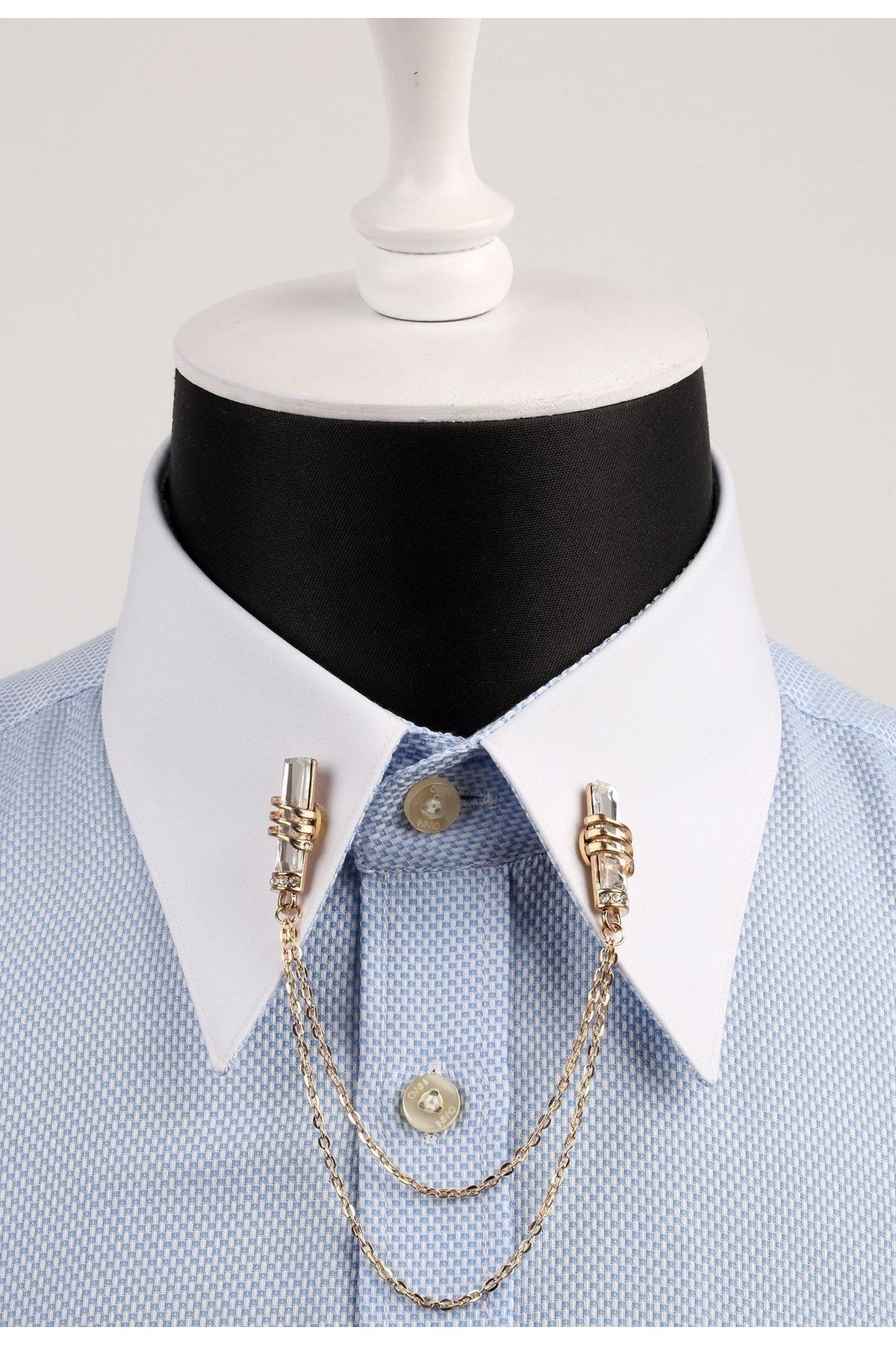  سنجاق یقه پیراهن طلایی رنگ با سنگ و زنجیر GI027