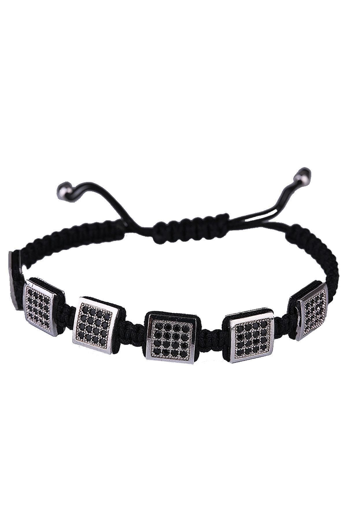  دستبند مردانه مکرامه با بند مشکی Blk1590