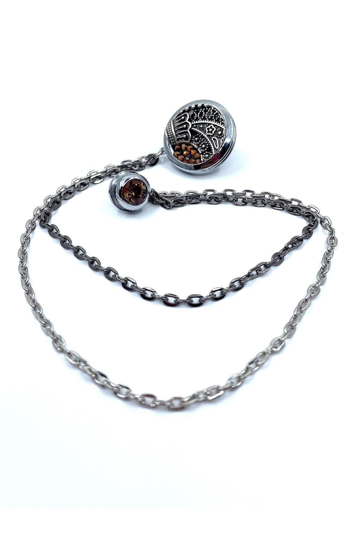  سنجاق یقه کت نقره‌ای رنگ با طرح سنگ نارنجی YI370