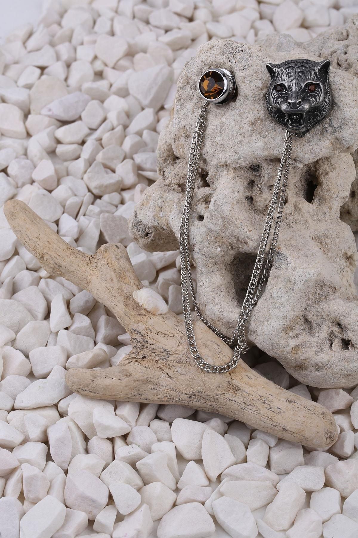  سنجاق سینه زنجیری تزیین شده طرح ببر YI128