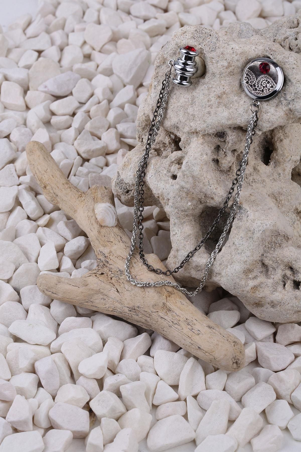  سنجاق یقه‌ای زنجیری کریستالی قرمز YI233