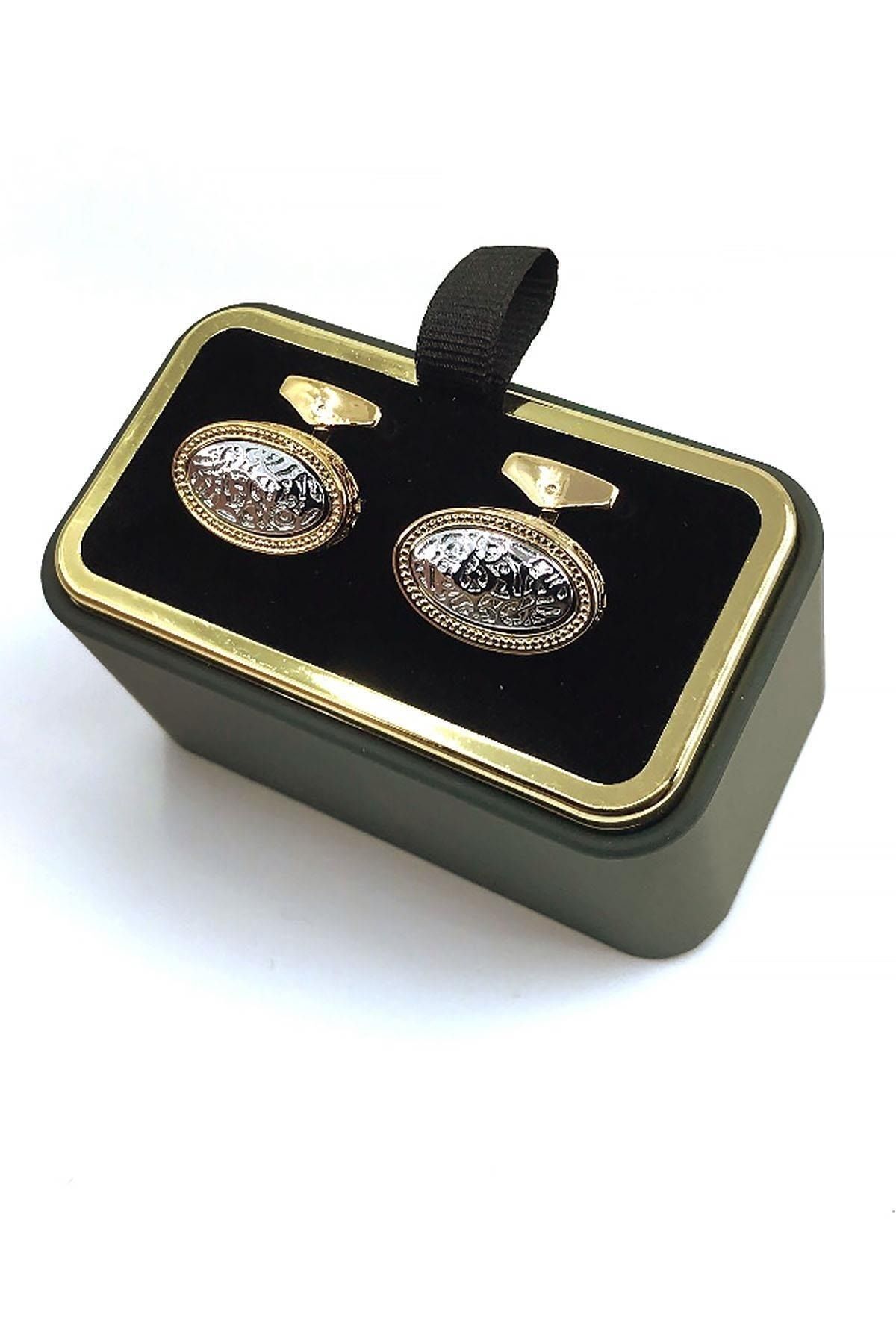  دکمه سرآستین بیضی شکل طلایی رنگ