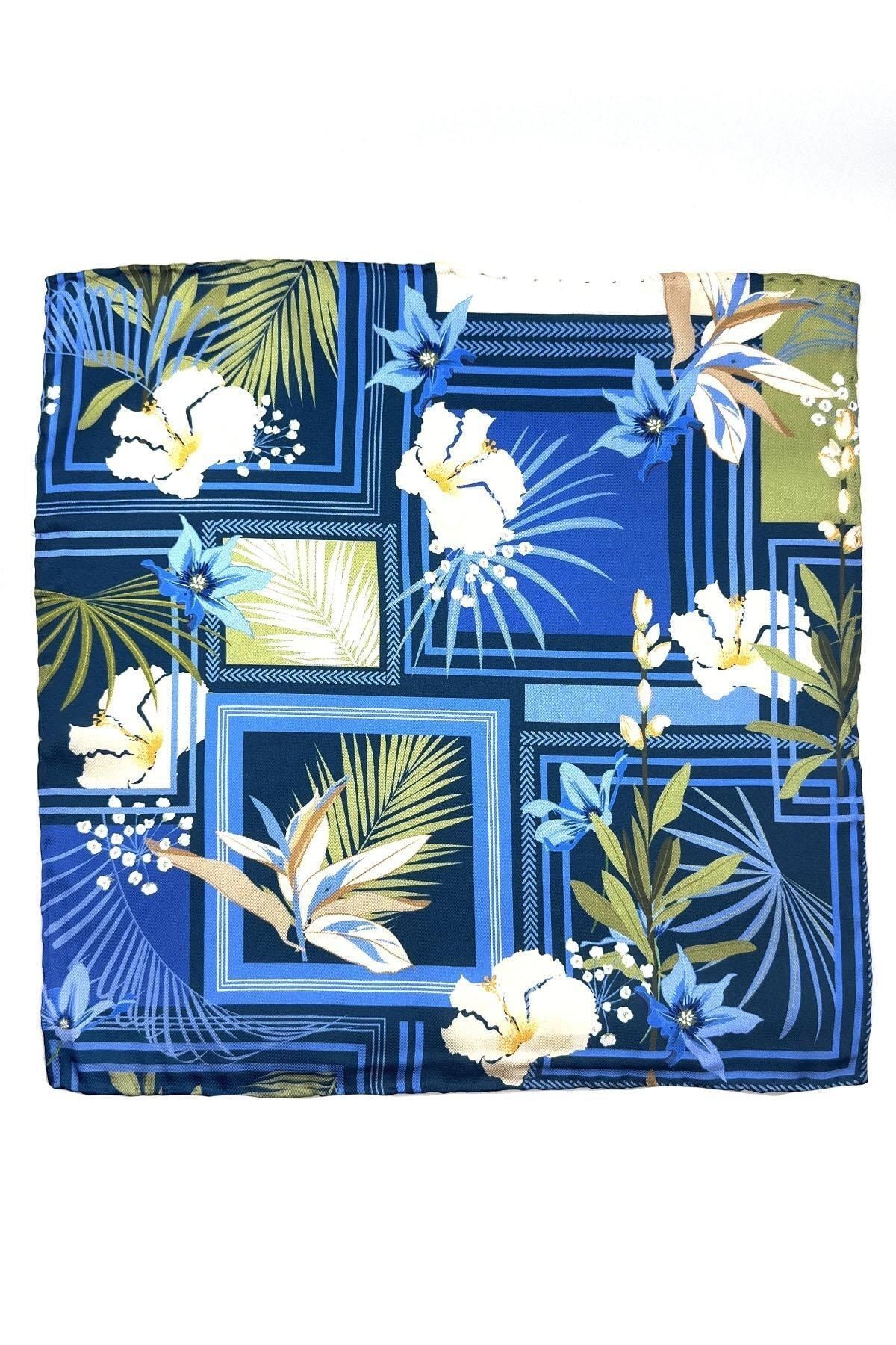  دستمال جیبی مردانه طرح گلدار مربع آبی SPS558-34