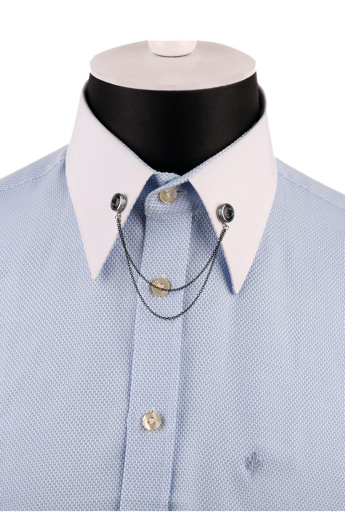  سنجاق یقه پیراهن نقره‌ای رنگی با زنجیر سنگ سبز GI157