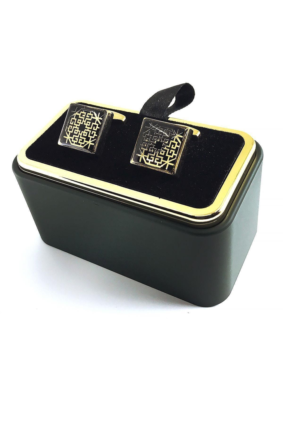 دکمه سرآستین طلایی با طرح مشکی جزئیات KD1364