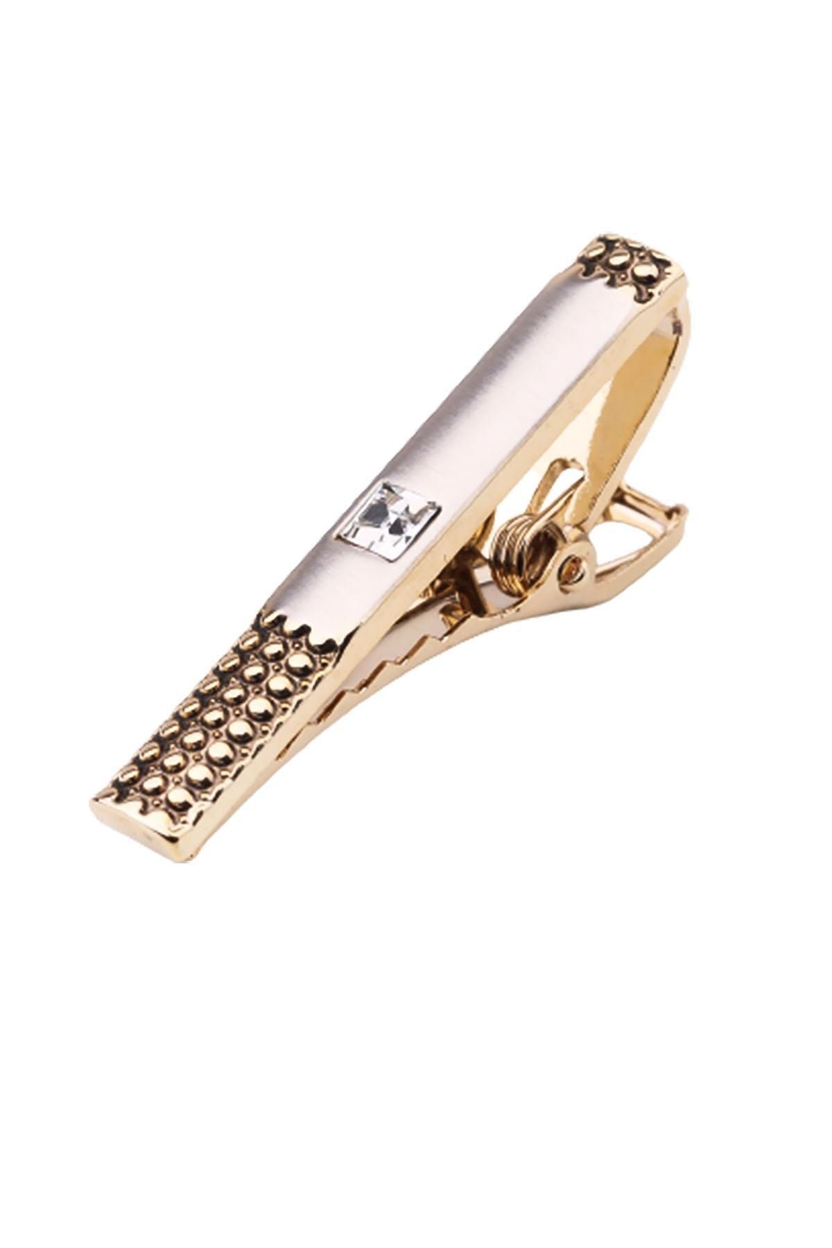  سنجاق کراوات سنگی سفید طرح خالدار طلایی Kıy584