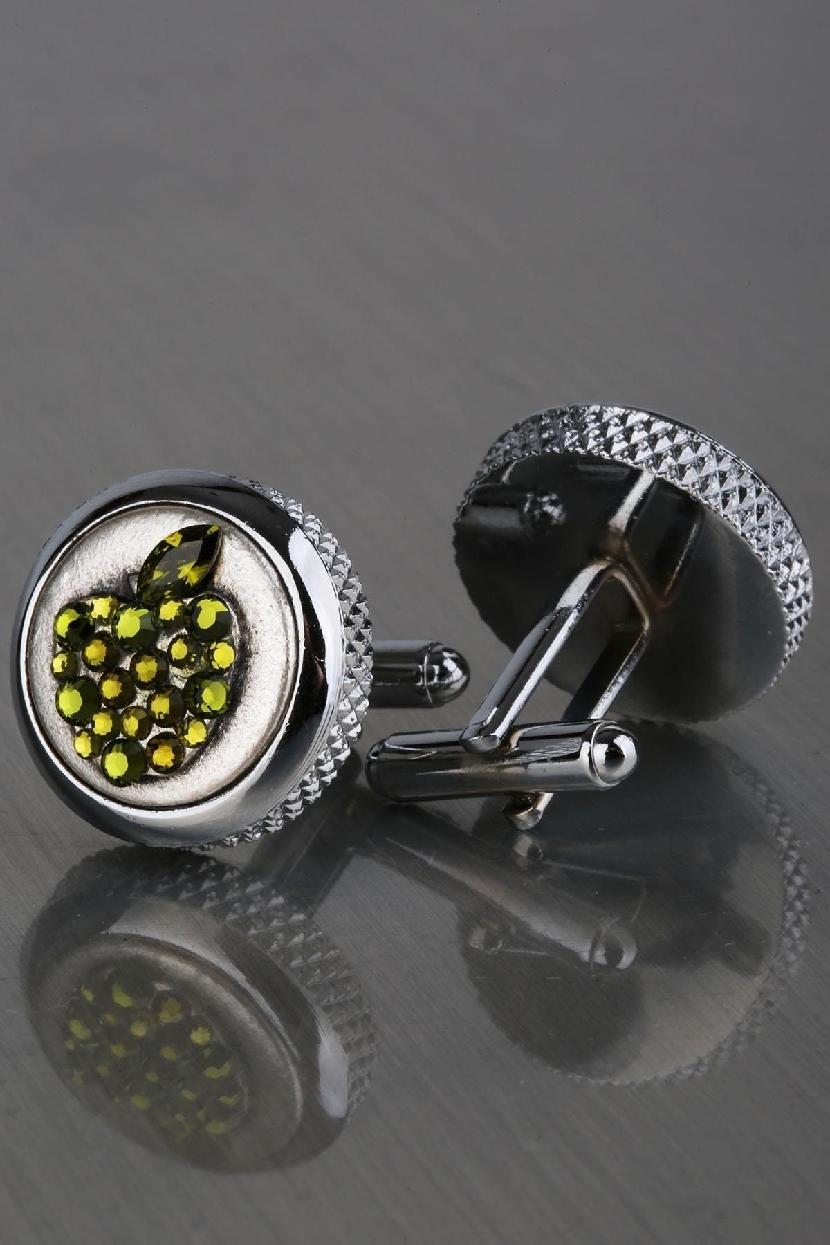  دکمه سرآستین نقره‌ای رنگی مردانه با سنگ سبز KD1200