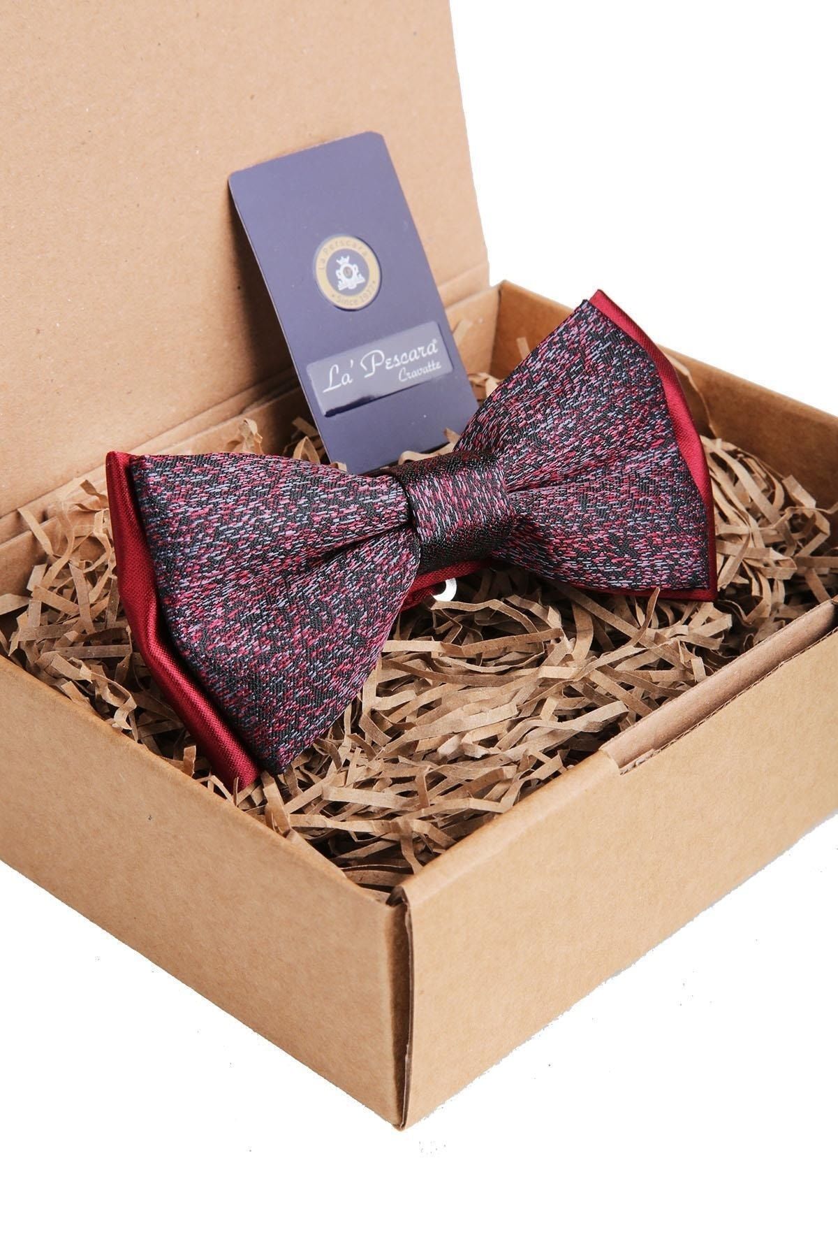  پاپیون مردانه طرح شنی زرشکی مشکی P939