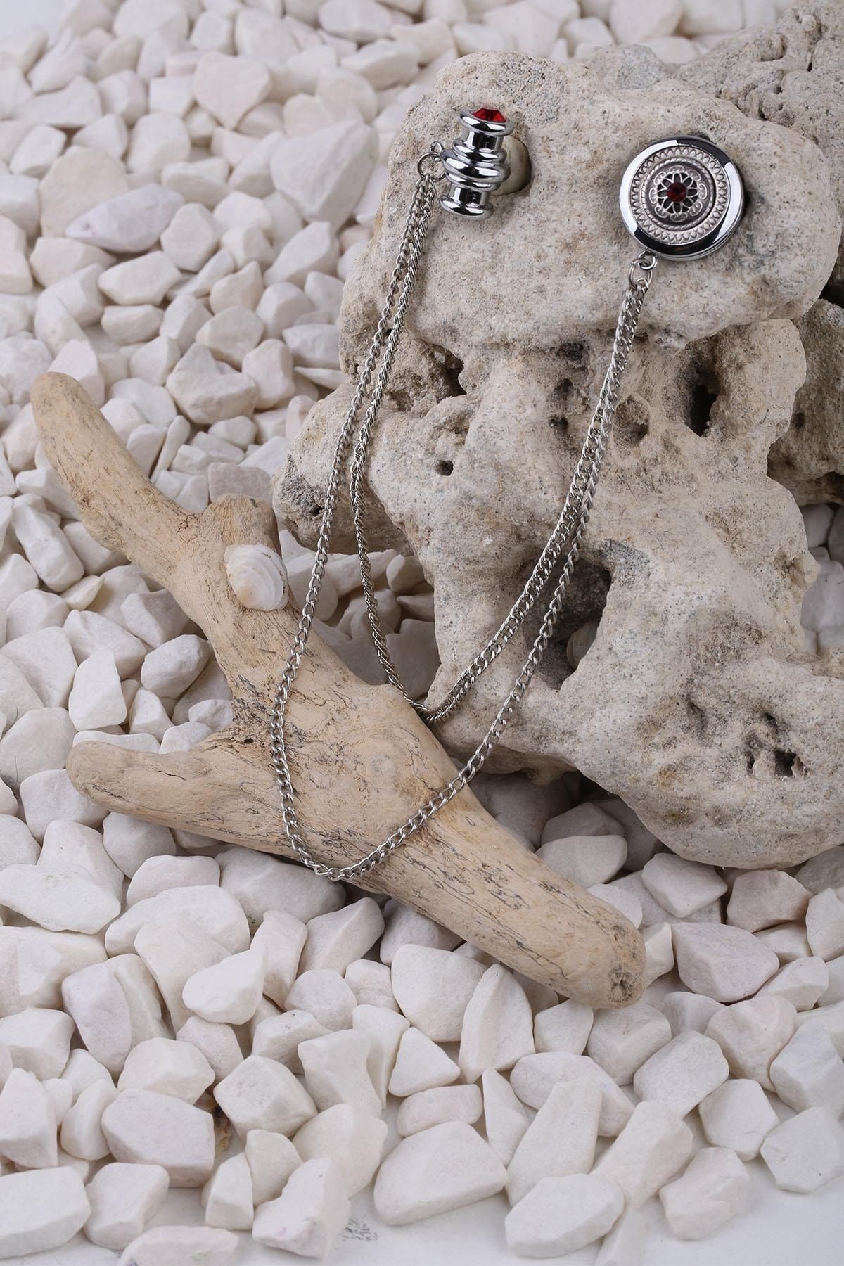  سنجاق یقه زنجیری کریستالی زرشکی YI243