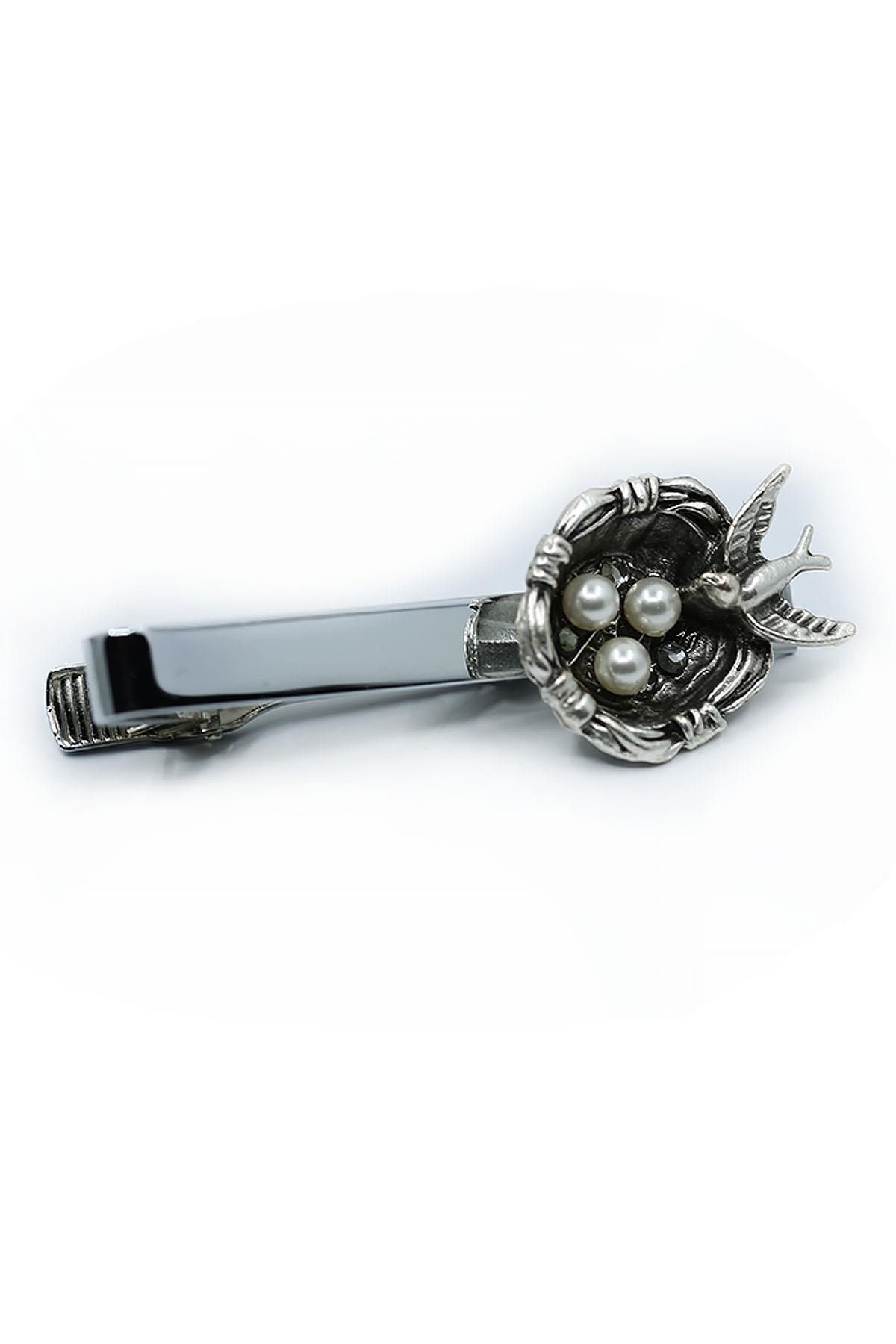  سنجاق سینه نقره طرح لانه پرنده با مروارید KIY727