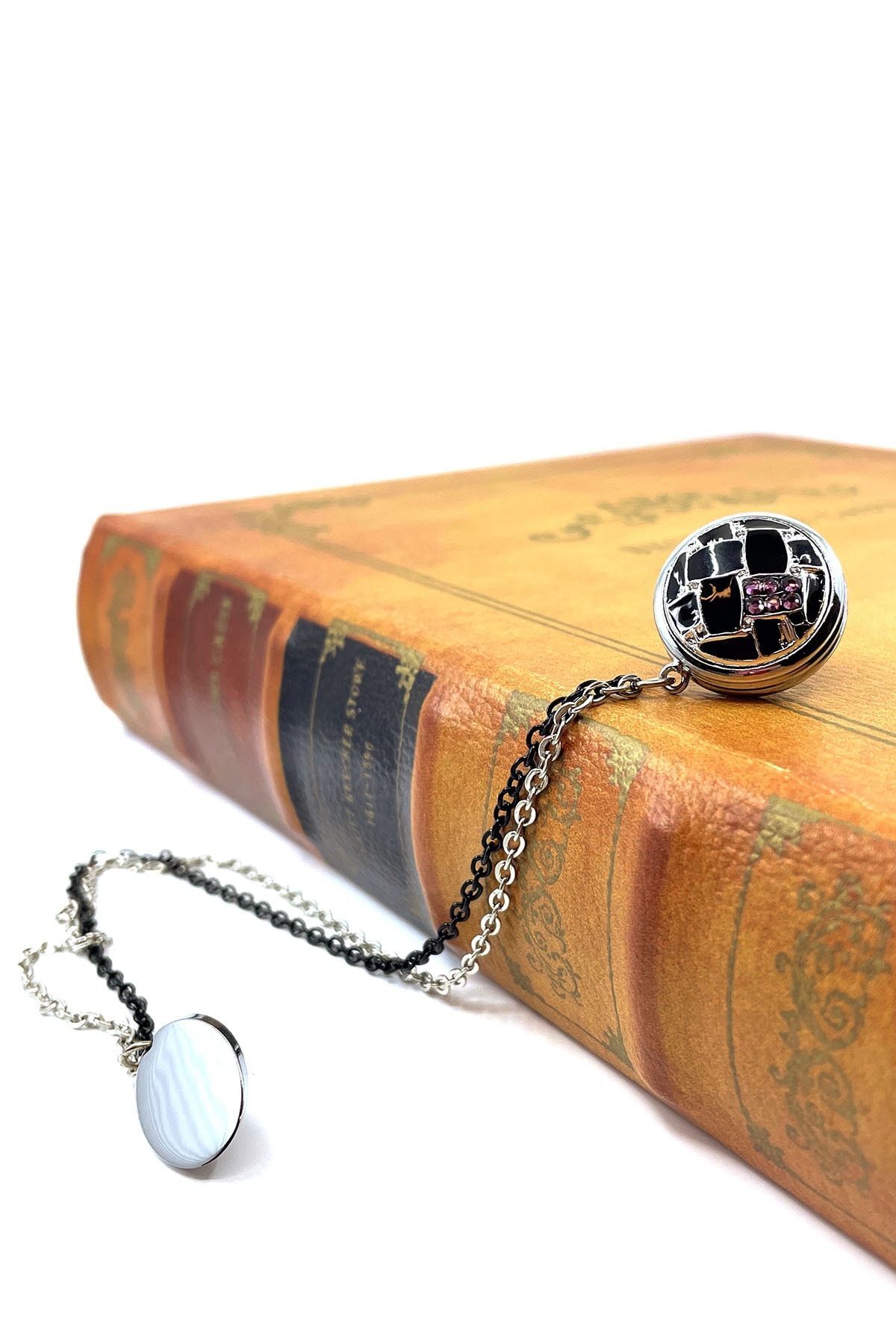  سنجاق سینه زنجیری سنگی صورتی کریستالی YI208